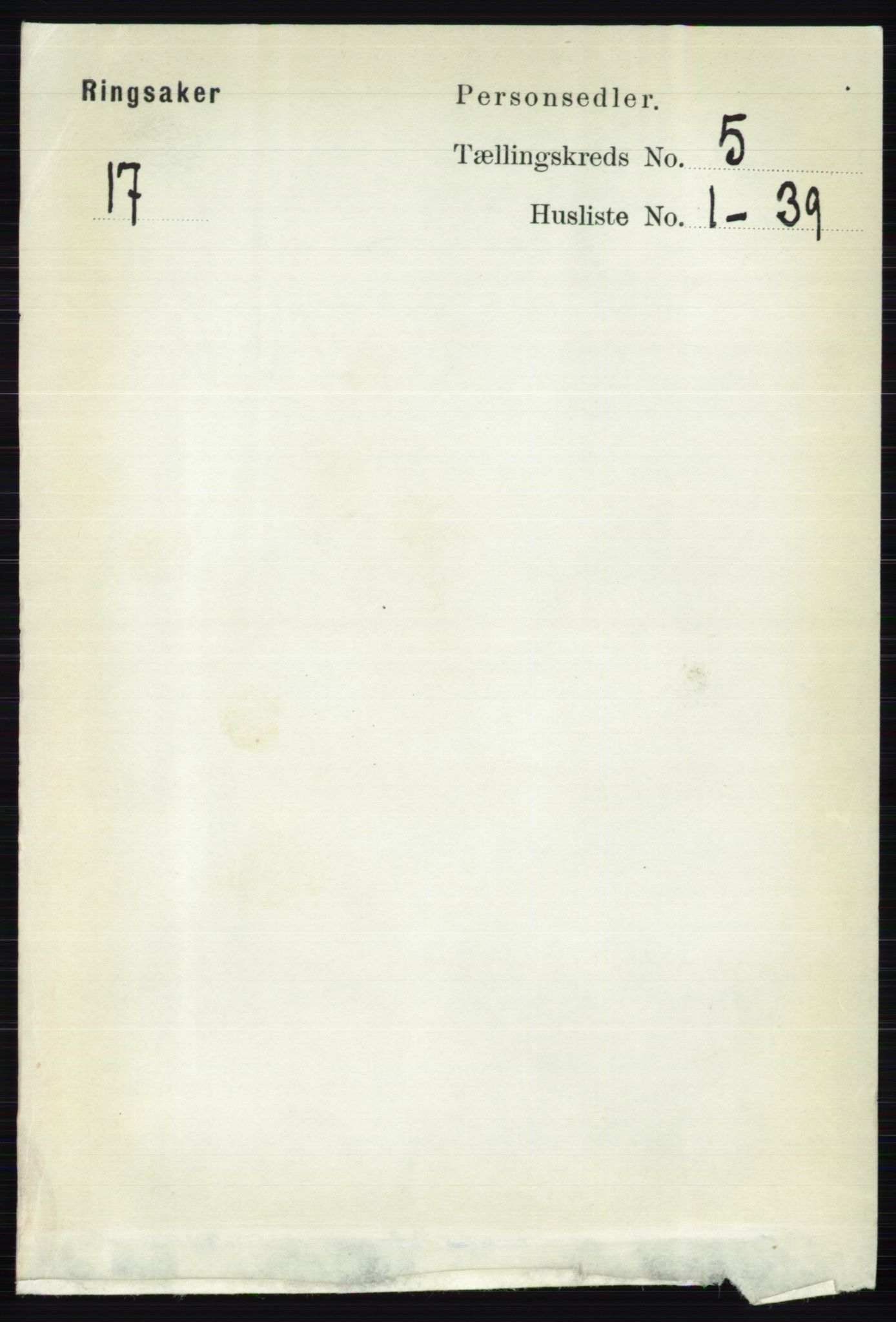 RA, 1891 census for 0412 Ringsaker, 1891, p. 2418