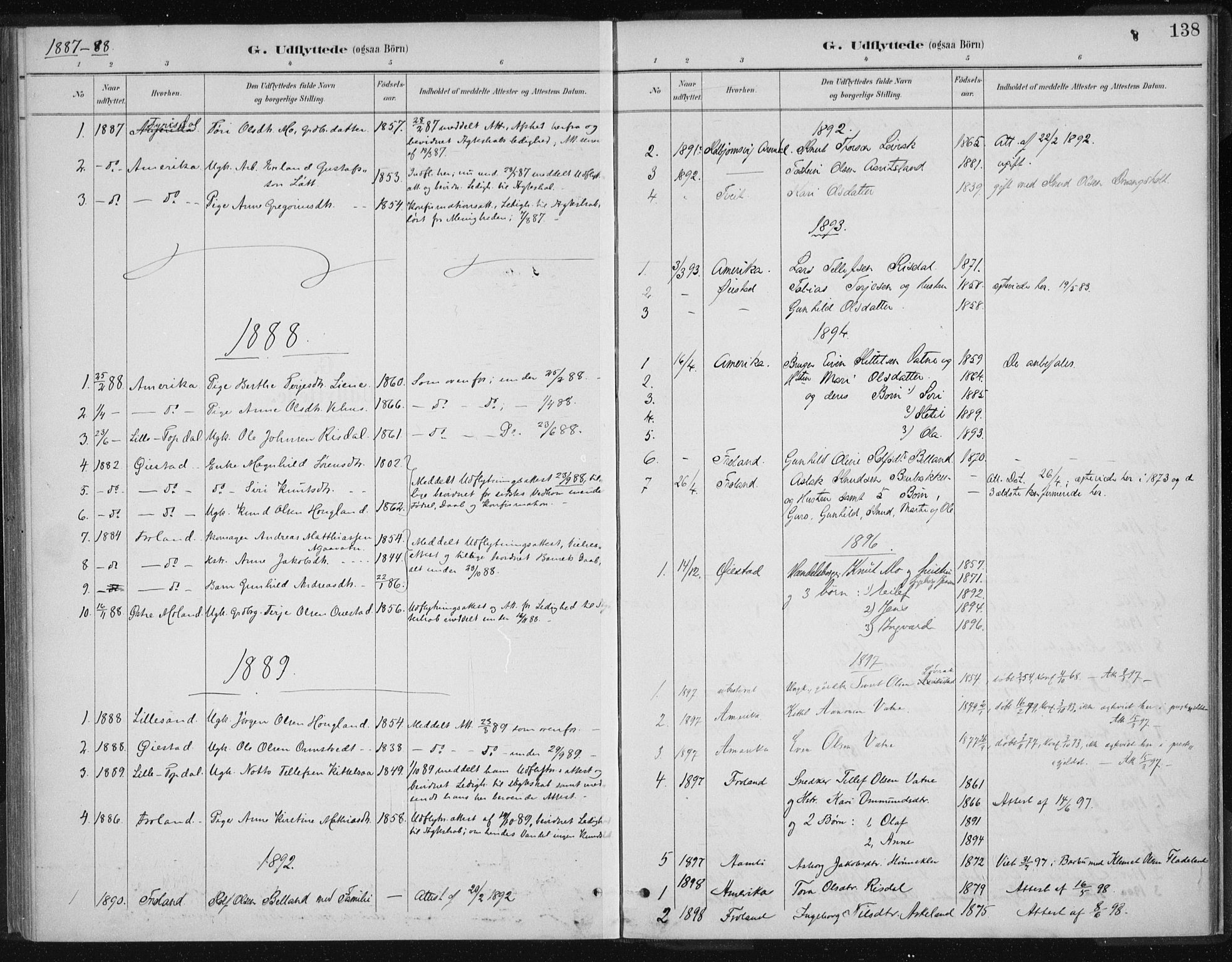 Herefoss sokneprestkontor, SAK/1111-0019/F/Fa/Fac/L0002: Parish register (official) no. A 2, 1887-1915, p. 138