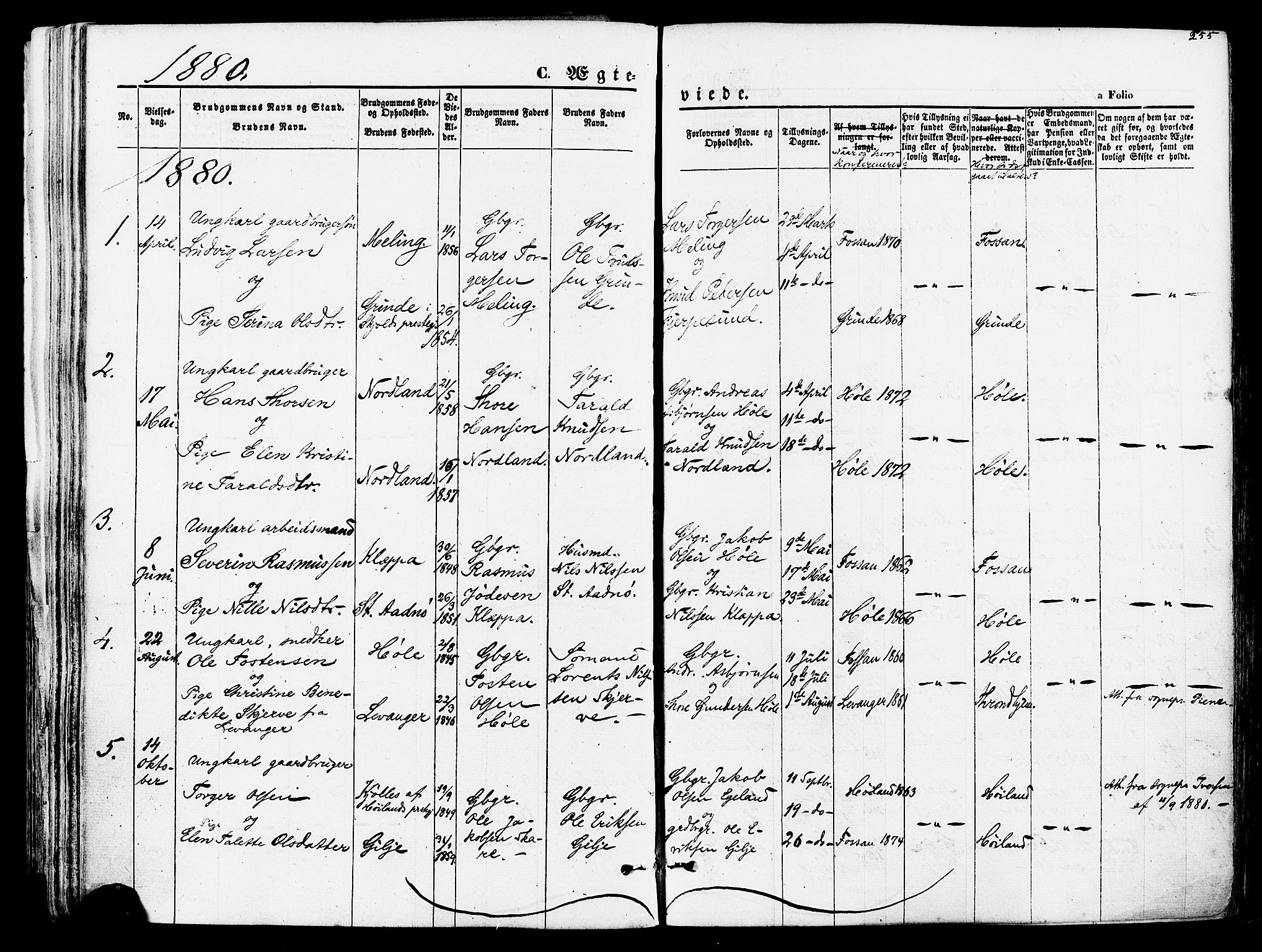 Høgsfjord sokneprestkontor, SAST/A-101624/H/Ha/Haa/L0002: Parish register (official) no. A 2, 1855-1885, p. 255
