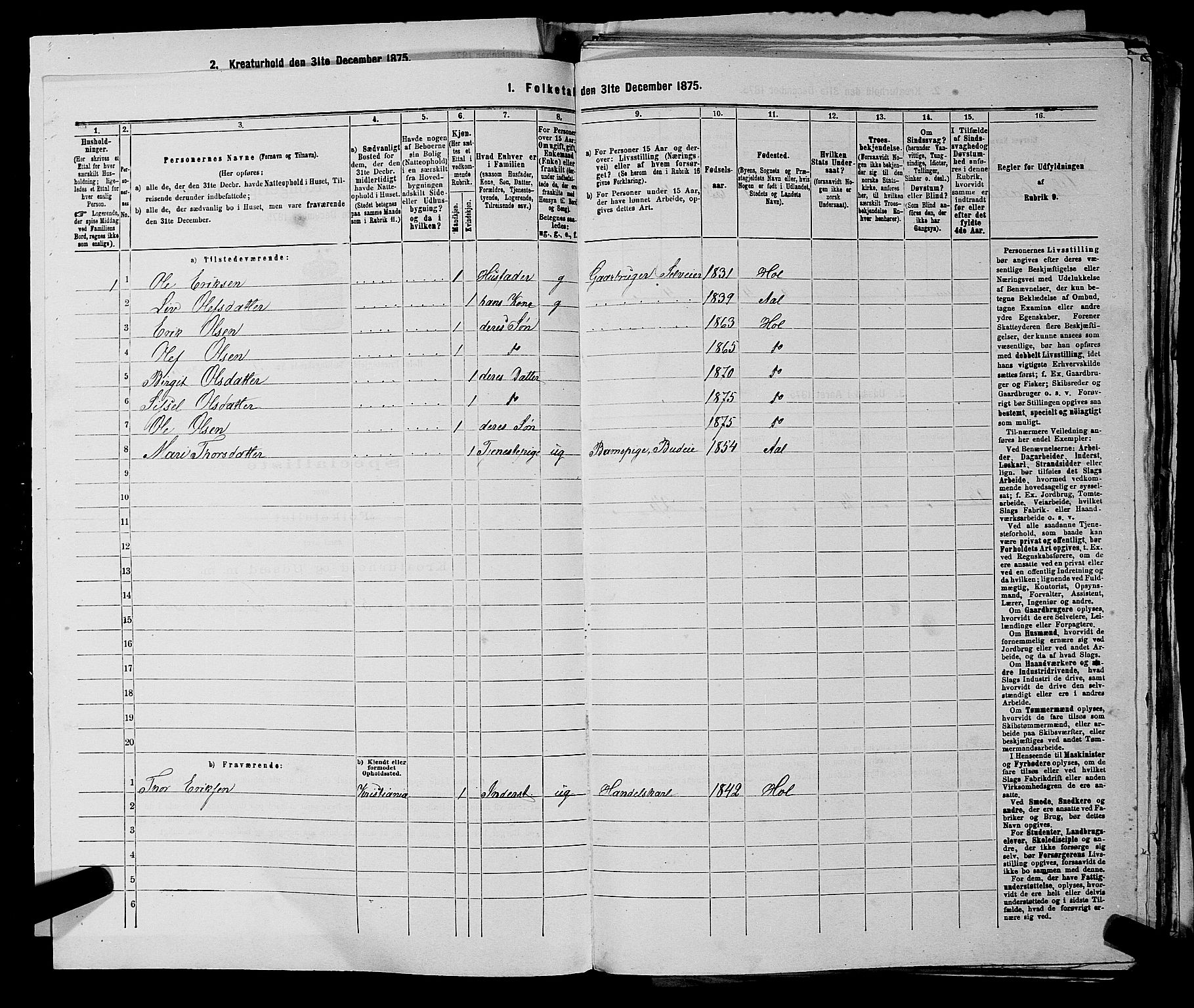 SAKO, 1875 census for 0620P Hol, 1875, p. 309