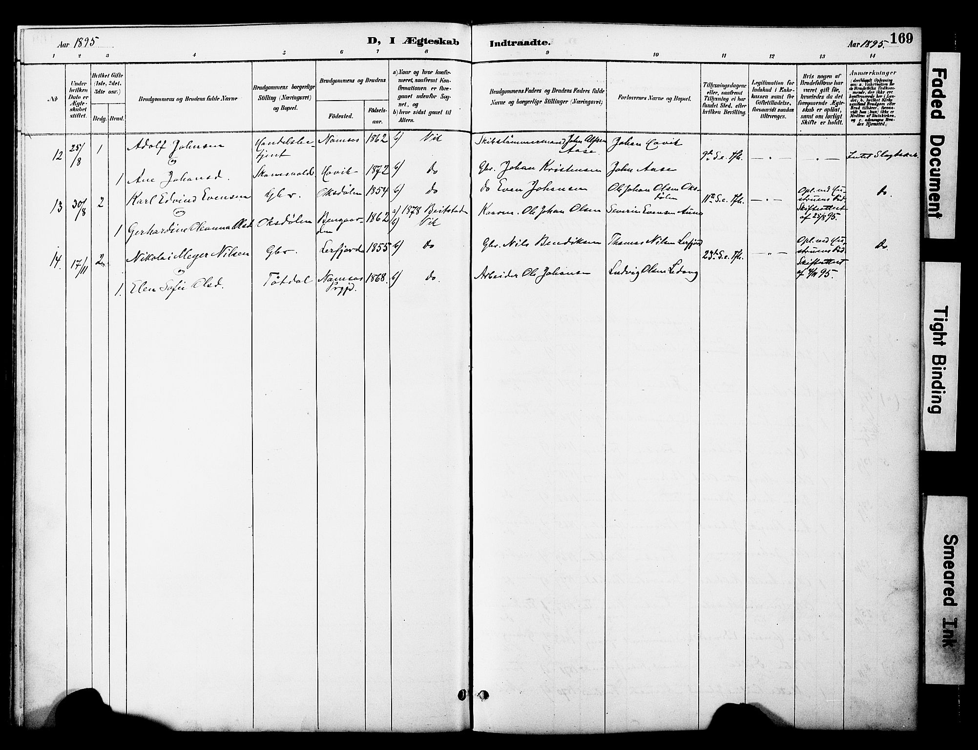 Ministerialprotokoller, klokkerbøker og fødselsregistre - Nord-Trøndelag, AV/SAT-A-1458/774/L0628: Parish register (official) no. 774A02, 1887-1903, p. 169