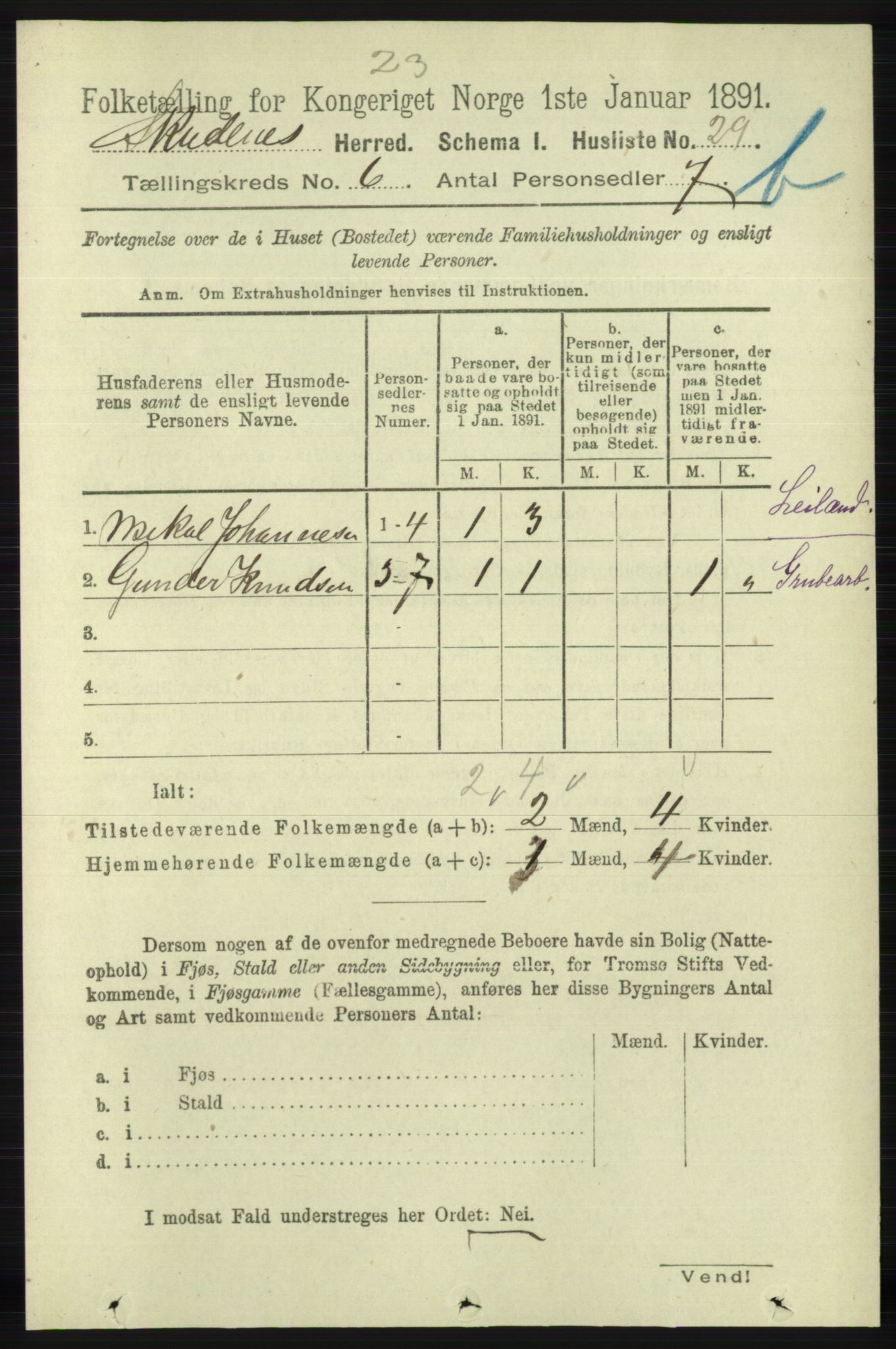 RA, 1891 census for 1150 Skudenes, 1891, p. 5587