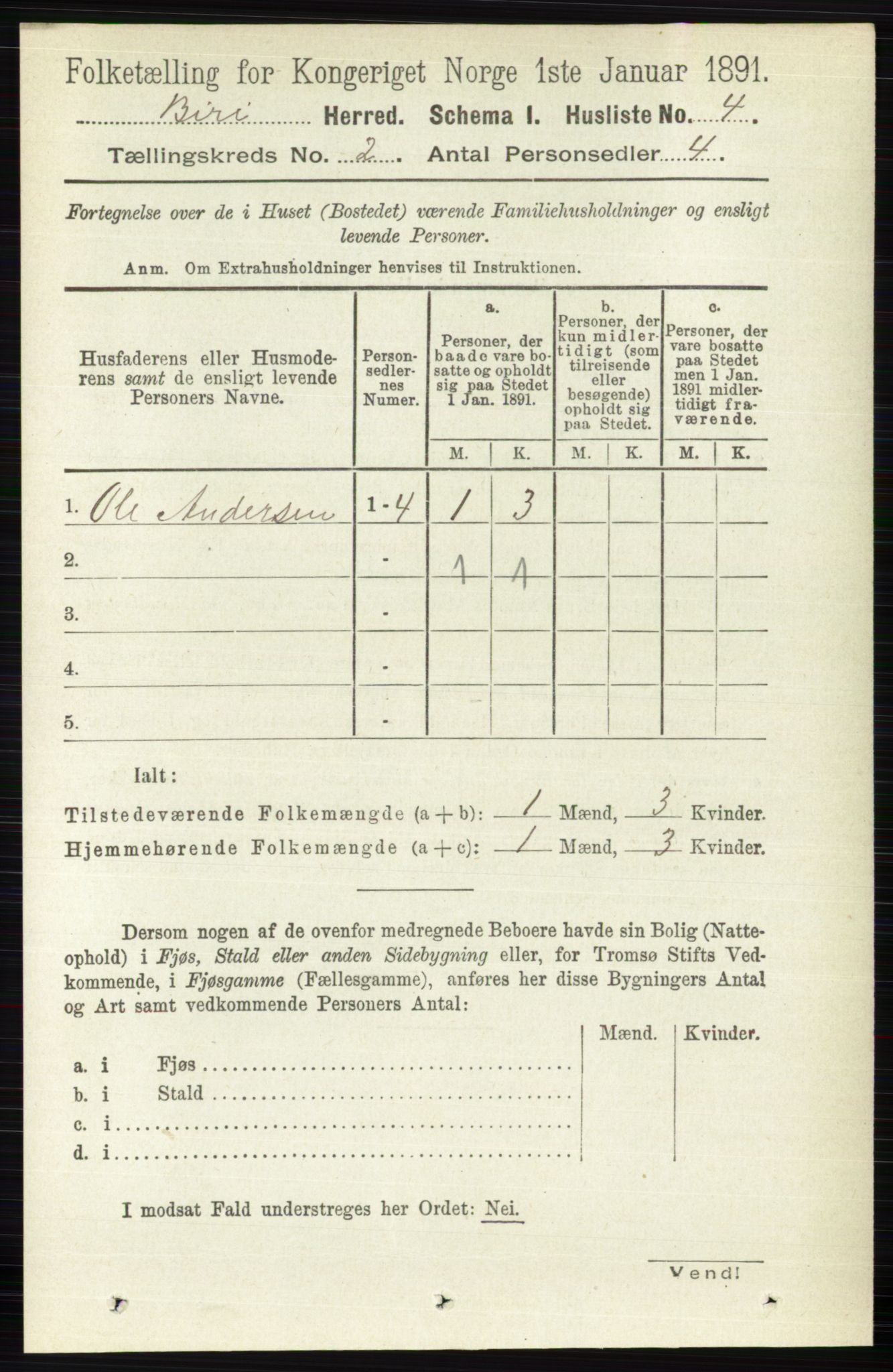 RA, 1891 census for 0525 Biri, 1891, p. 461