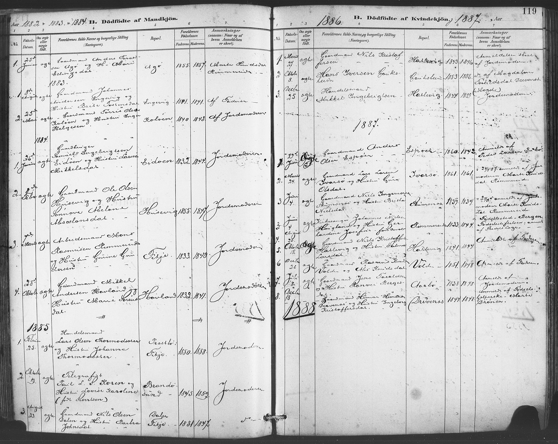 Fitjar sokneprestembete, SAB/A-99926: Parish register (official) no. A 2, 1882-1899, p. 119