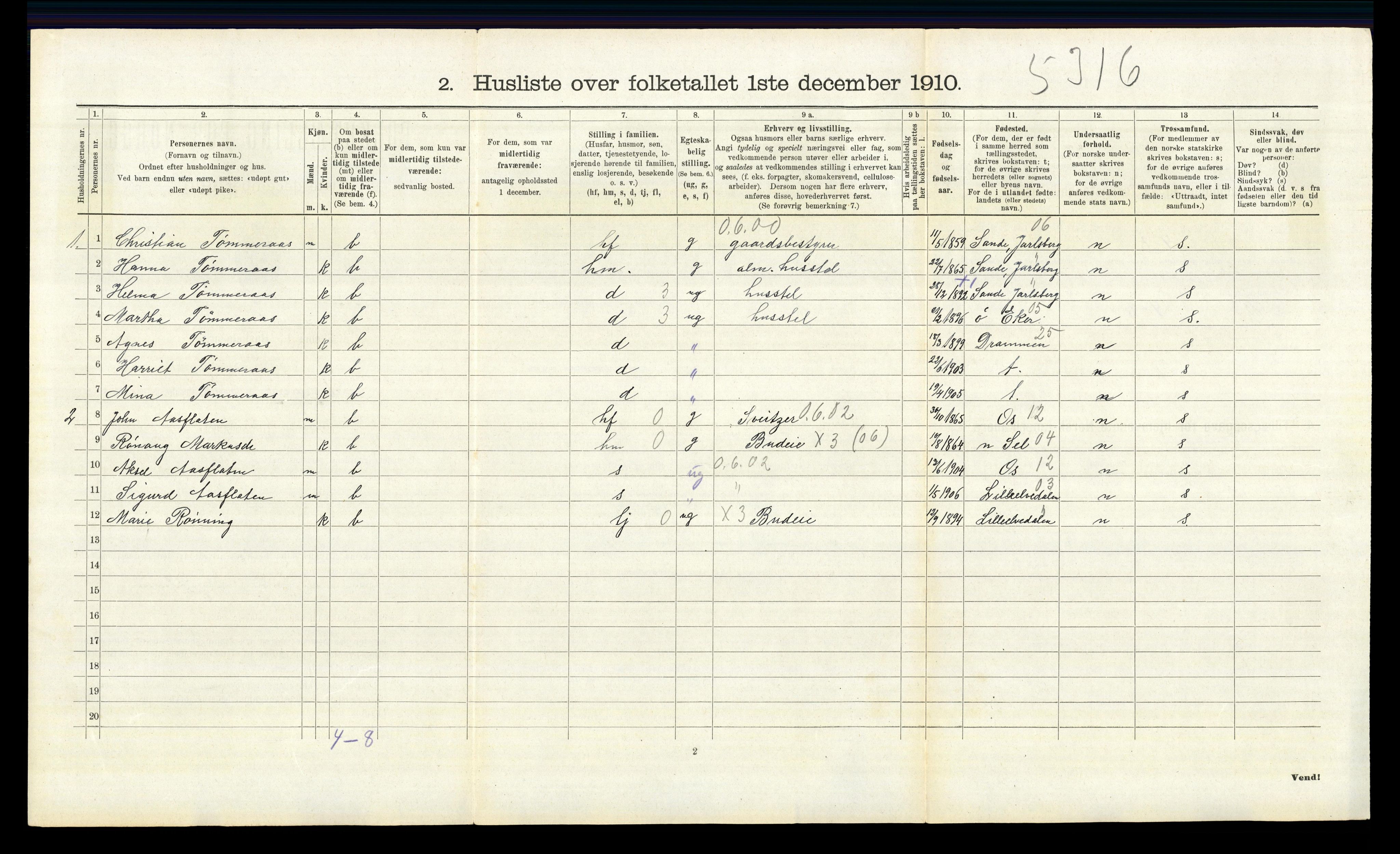 RA, 1910 census for Vinger, 1910, p. 1000