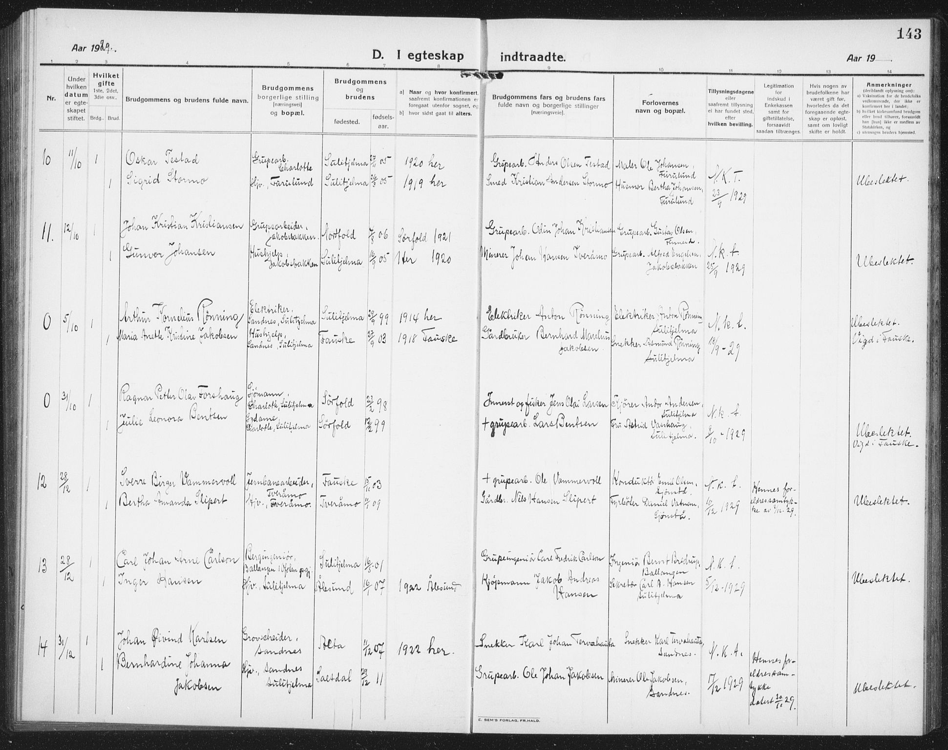 Ministerialprotokoller, klokkerbøker og fødselsregistre - Nordland, AV/SAT-A-1459/850/L0718: Parish register (copy) no. 850C02, 1921-1941, p. 143