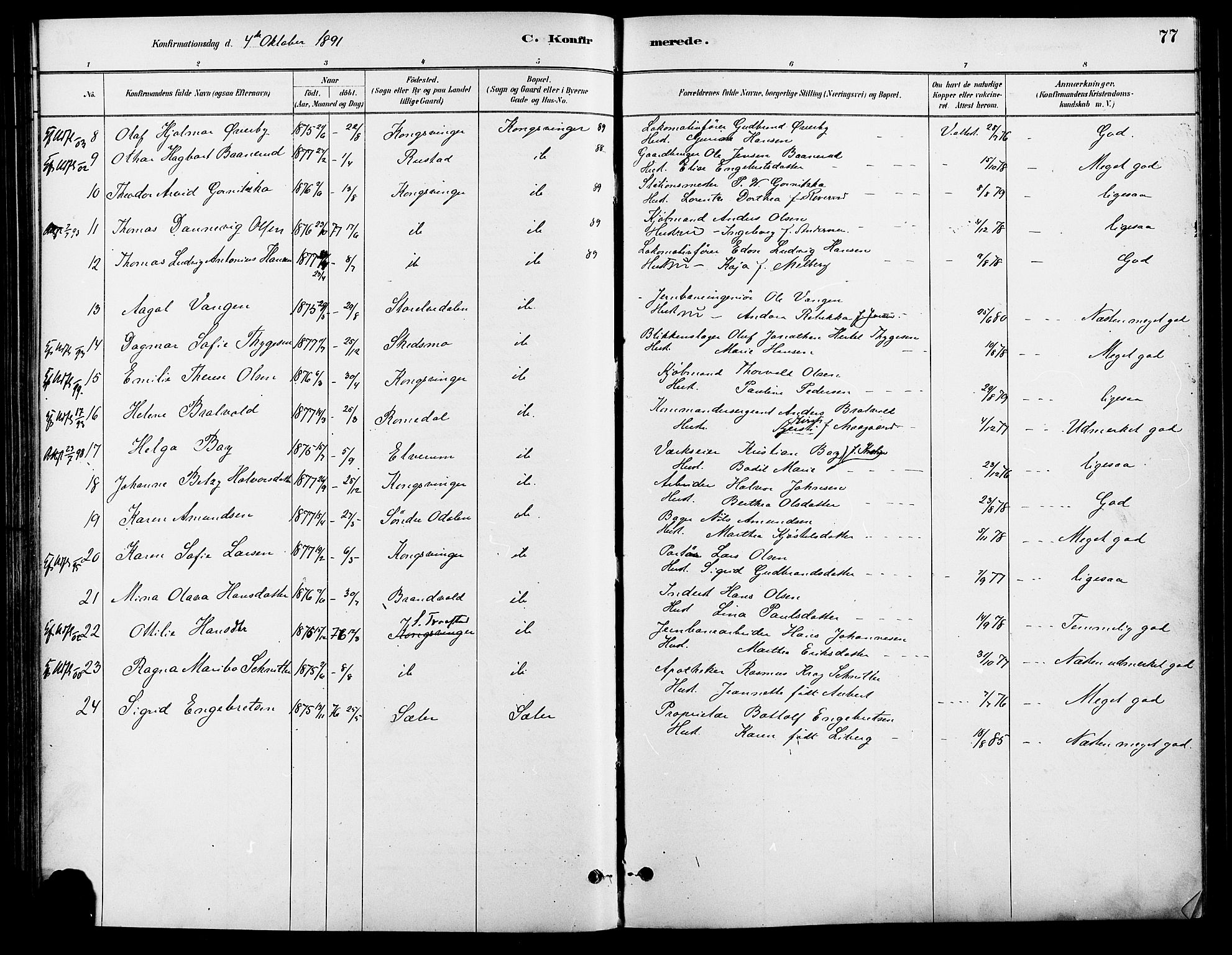 Vinger prestekontor, AV/SAH-PREST-024/H/Ha/Haa/L0013: Parish register (official) no. 13, 1881-1897, p. 77