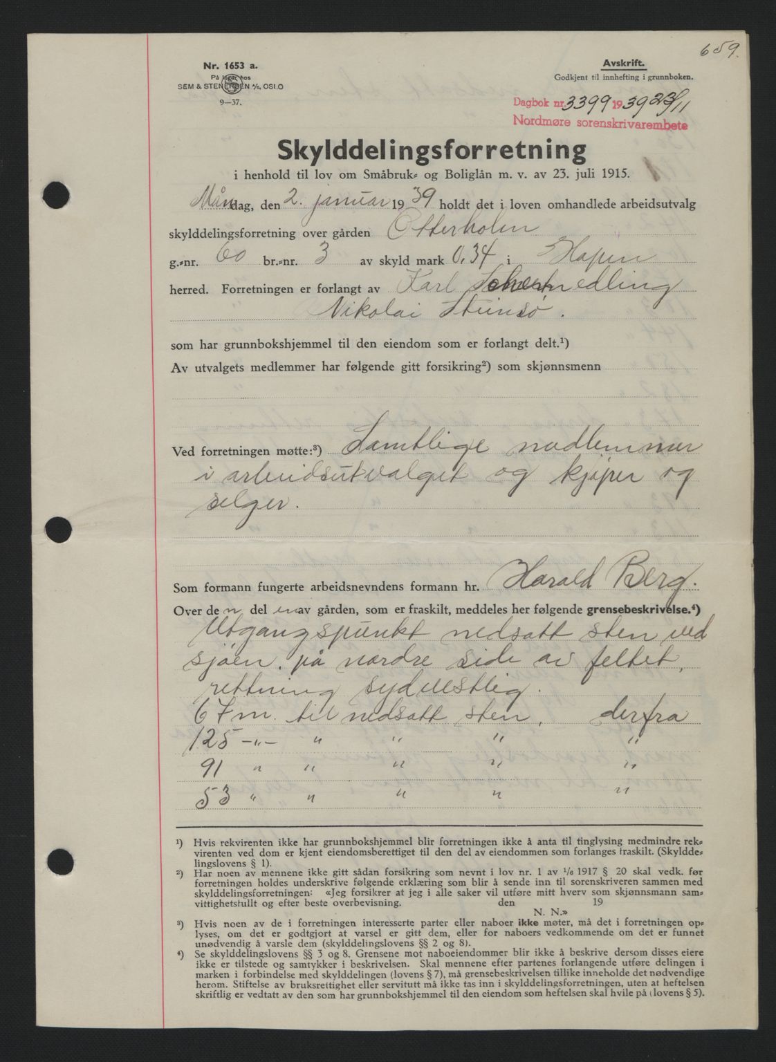 Nordmøre sorenskriveri, AV/SAT-A-4132/1/2/2Ca: Mortgage book no. A87, 1939-1940, Diary no: : 3399/1939