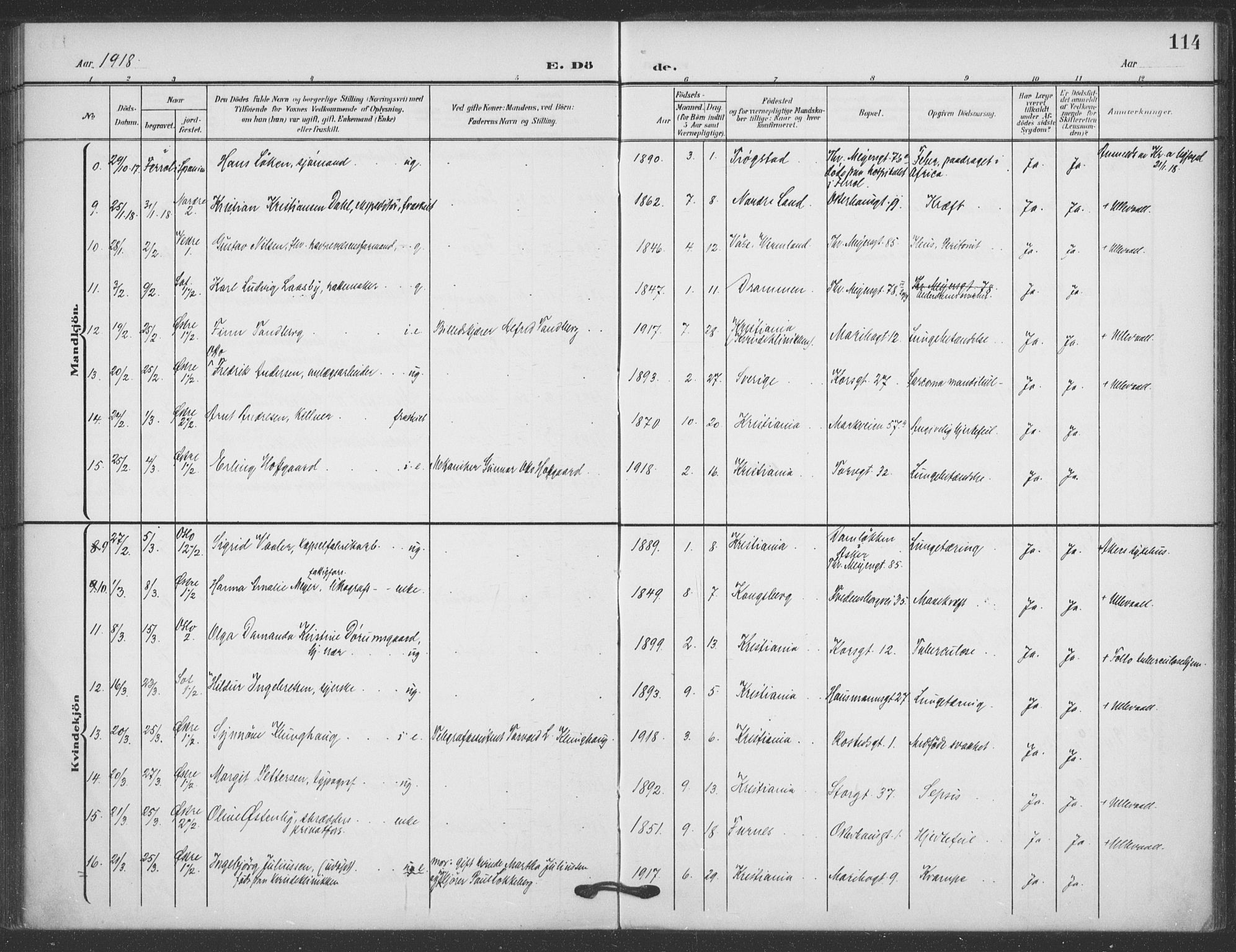 Jakob prestekontor Kirkebøker, SAO/A-10850/F/Fa/L0011: Parish register (official) no. 11, 1906-1920, p. 114