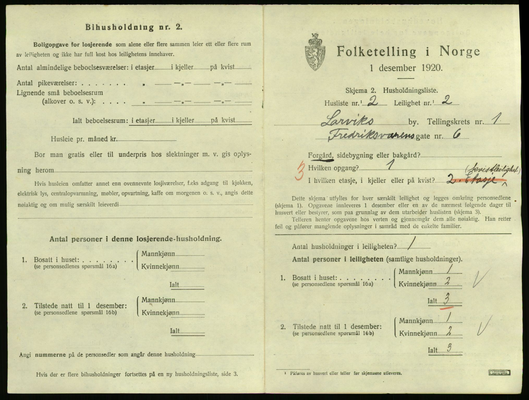 SAKO, 1920 census for Larvik, 1920, p. 3028