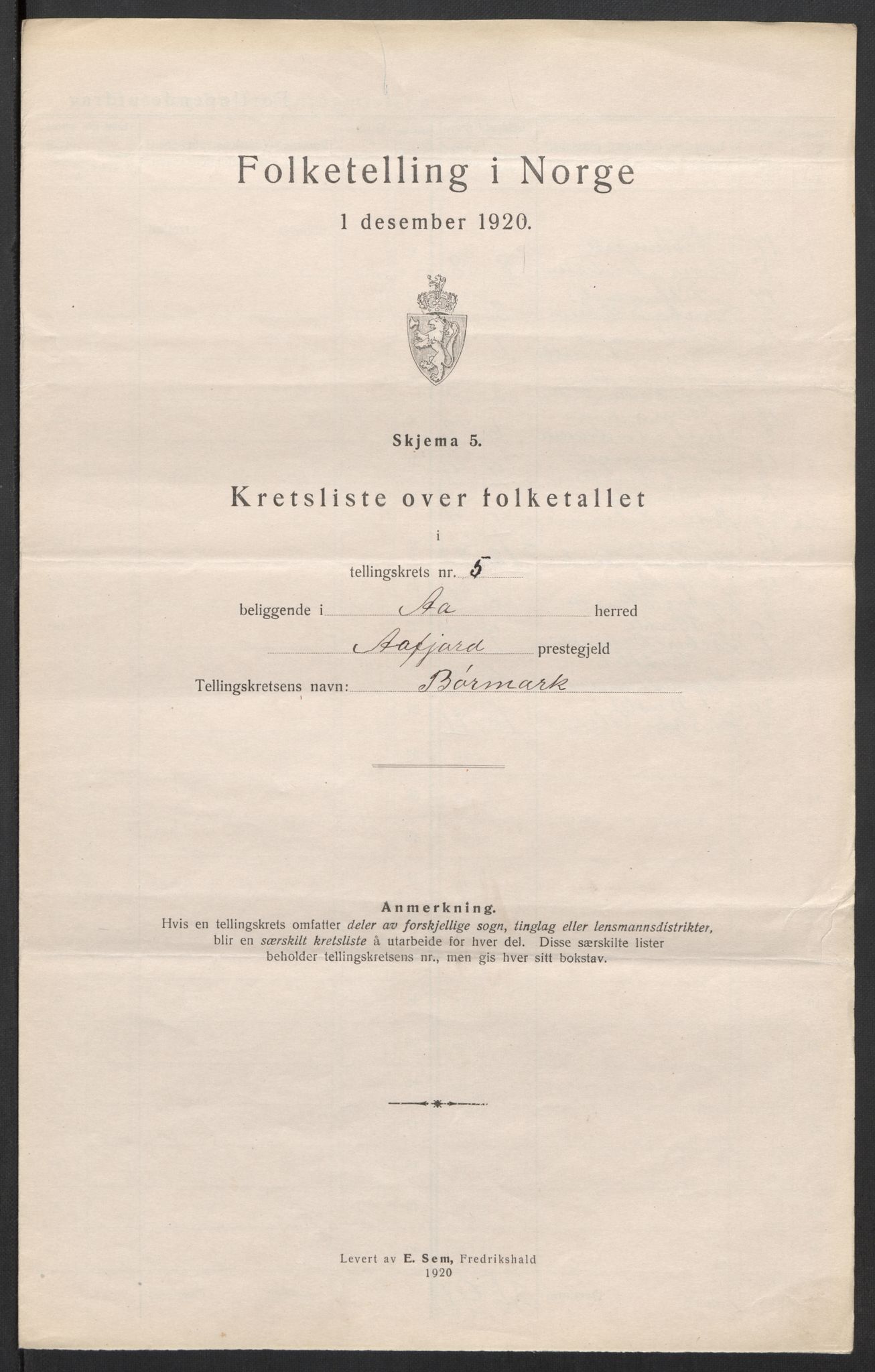 SAT, 1920 census for Å, 1920, p. 20