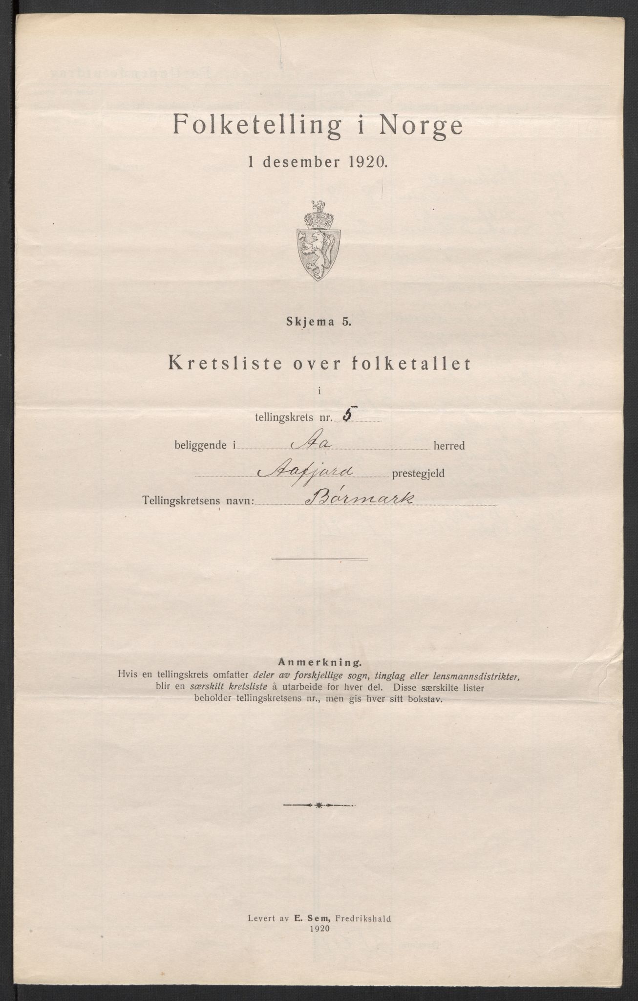 SAT, 1920 census for Å, 1920, p. 20