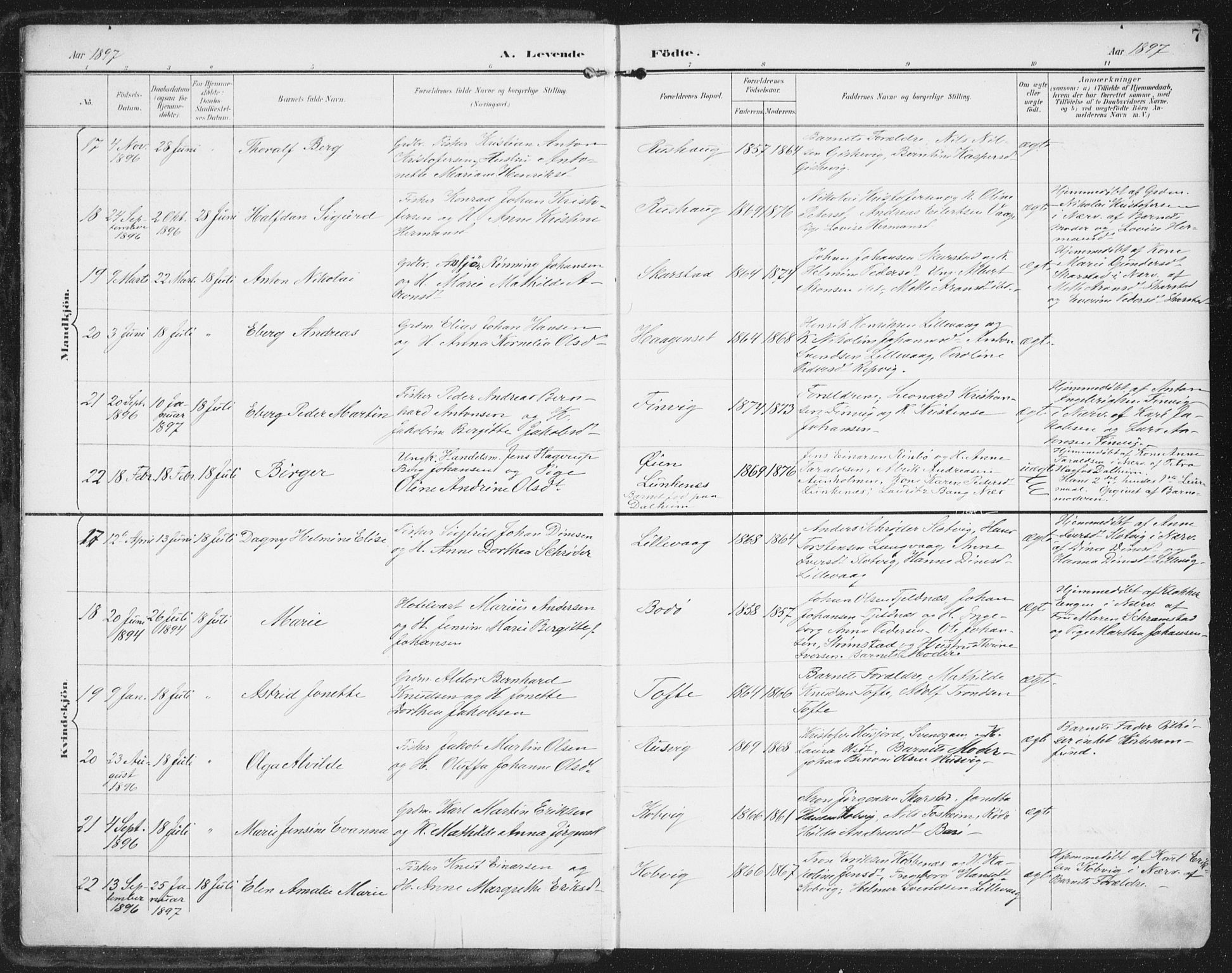 Ministerialprotokoller, klokkerbøker og fødselsregistre - Nordland, SAT/A-1459/872/L1036: Parish register (official) no. 872A11, 1897-1913, p. 7