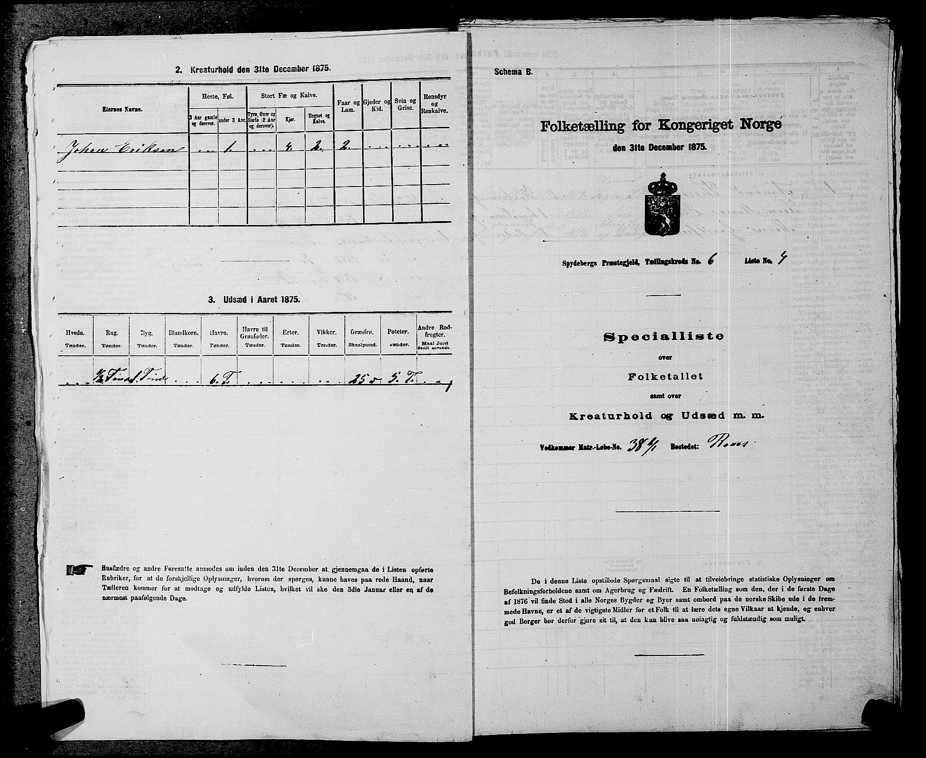 RA, 1875 census for 0123P Spydeberg, 1875, p. 870