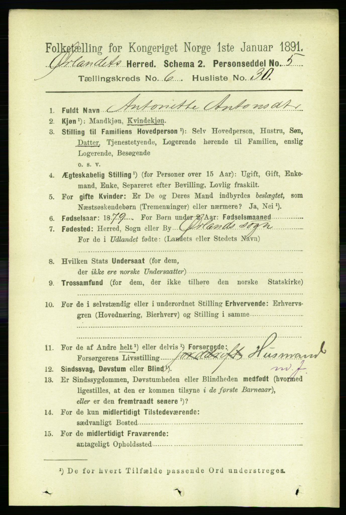 RA, 1891 census for 1621 Ørland, 1891, p. 2022