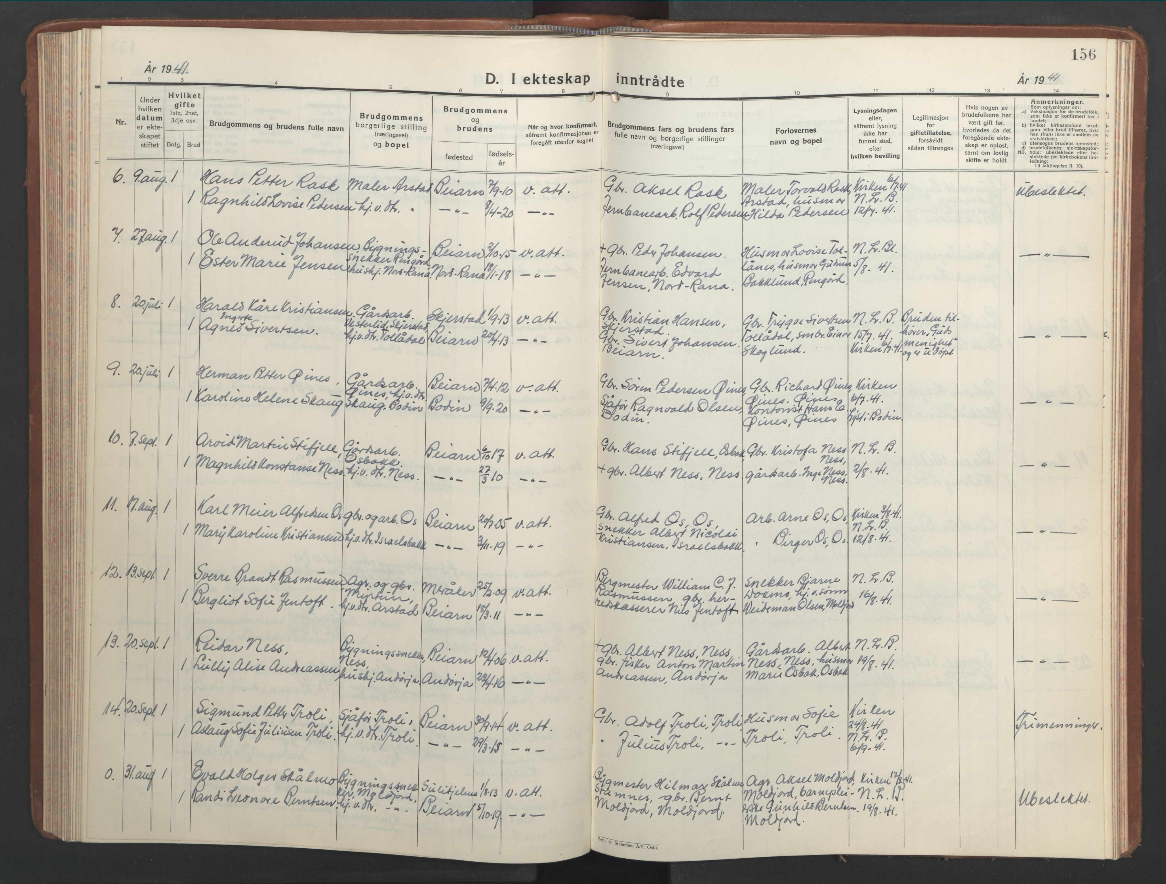 Ministerialprotokoller, klokkerbøker og fødselsregistre - Nordland, SAT/A-1459/846/L0657: Parish register (copy) no. 846C07, 1936-1952, p. 156