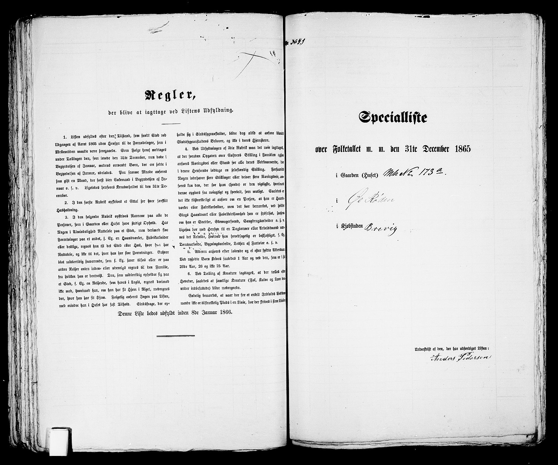 RA, 1865 census for Brevik, 1865, p. 98