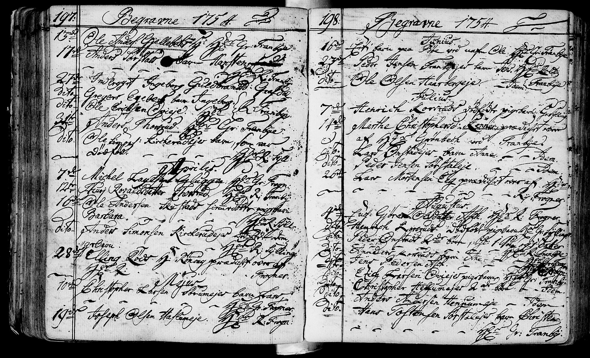 Lier kirkebøker, AV/SAKO-A-230/F/Fa/L0004: Parish register (official) no. I 4, 1749-1764, p. 197-198