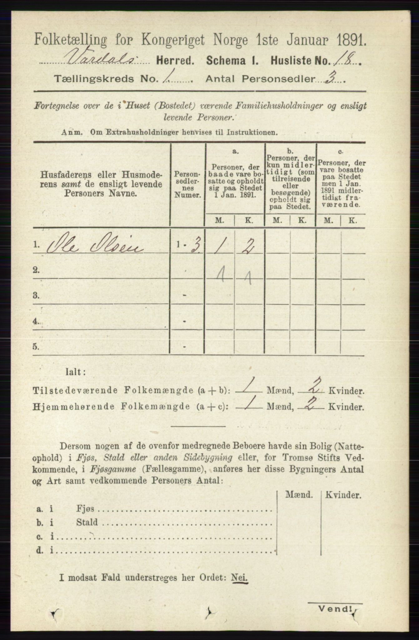 RA, 1891 census for 0527 Vardal, 1891, p. 42