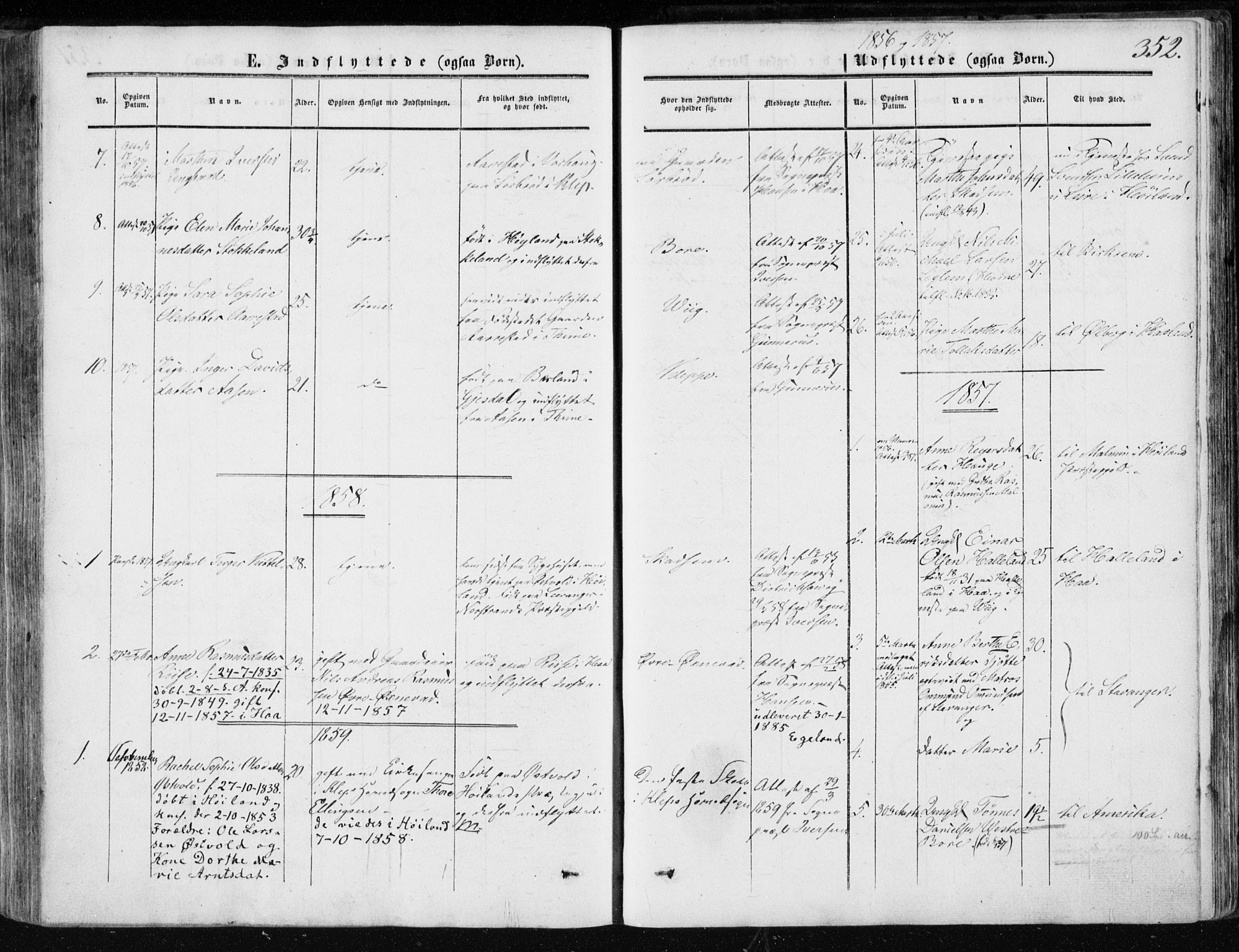 Klepp sokneprestkontor, SAST/A-101803/001/3/30BA/L0005: Parish register (official) no. A 5, 1853-1870, p. 352