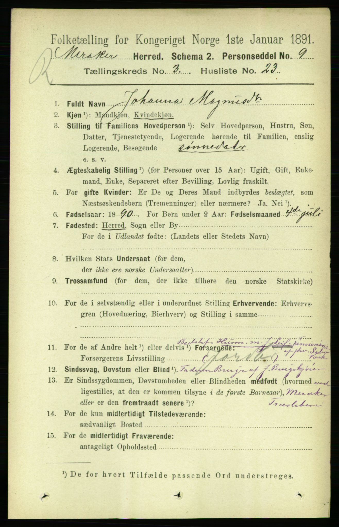 RA, 1891 census for 1711 Meråker, 1891, p. 1282