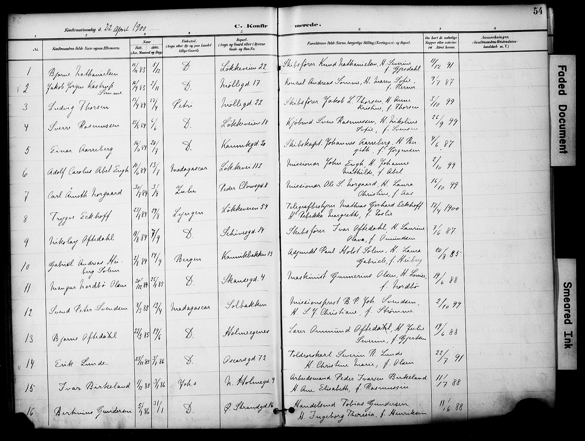 Domkirken sokneprestkontor, SAST/A-101812/001/30/30BA/L0031: Parish register (official) no. A 30, 1896-1916, p. 54
