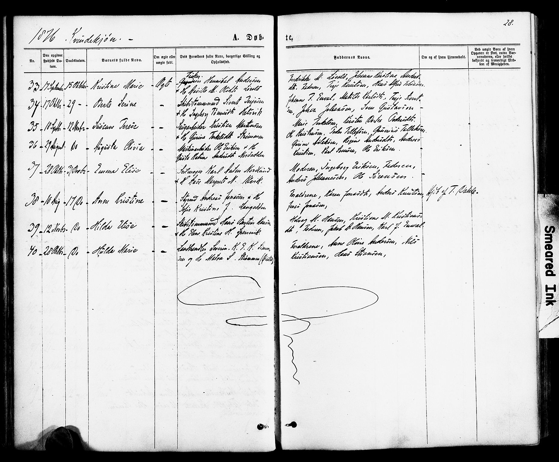 Hisøy sokneprestkontor, AV/SAK-1111-0020/F/Fa/L0002: Parish register (official) no. A 2, 1872-1880, p. 28
