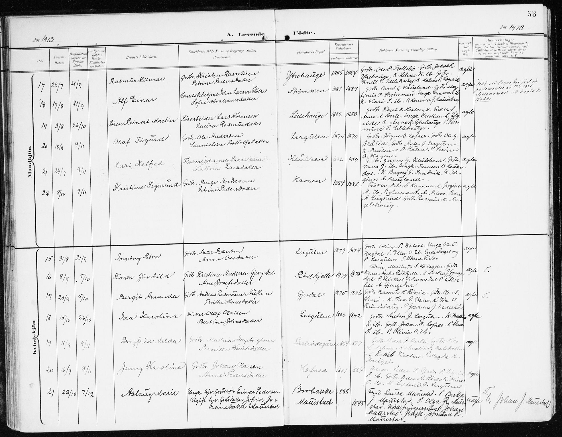 Davik sokneprestembete, SAB/A-79701/H/Haa/Haad/L0002: Parish register (official) no. D 2, 1901-1930, p. 53