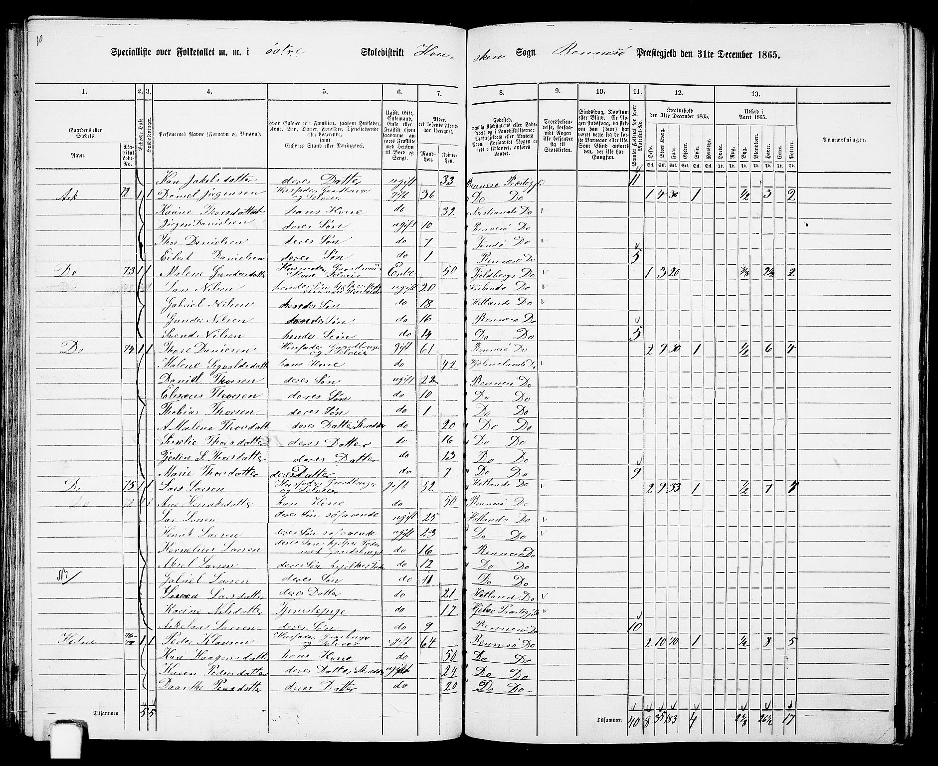 RA, 1865 census for Rennesøy, 1865, p. 52