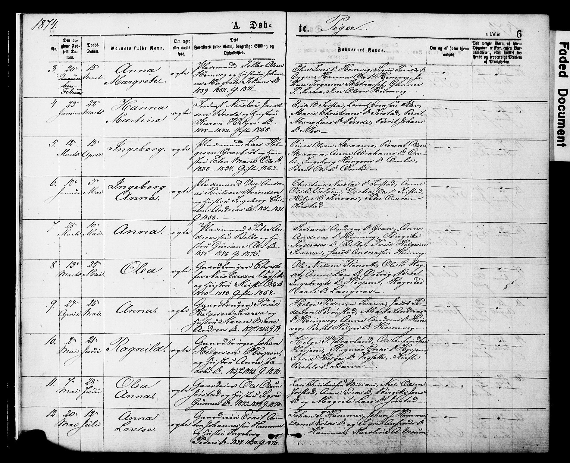 Ministerialprotokoller, klokkerbøker og fødselsregistre - Nord-Trøndelag, SAT/A-1458/749/L0473: Parish register (official) no. 749A07, 1873-1887, p. 6