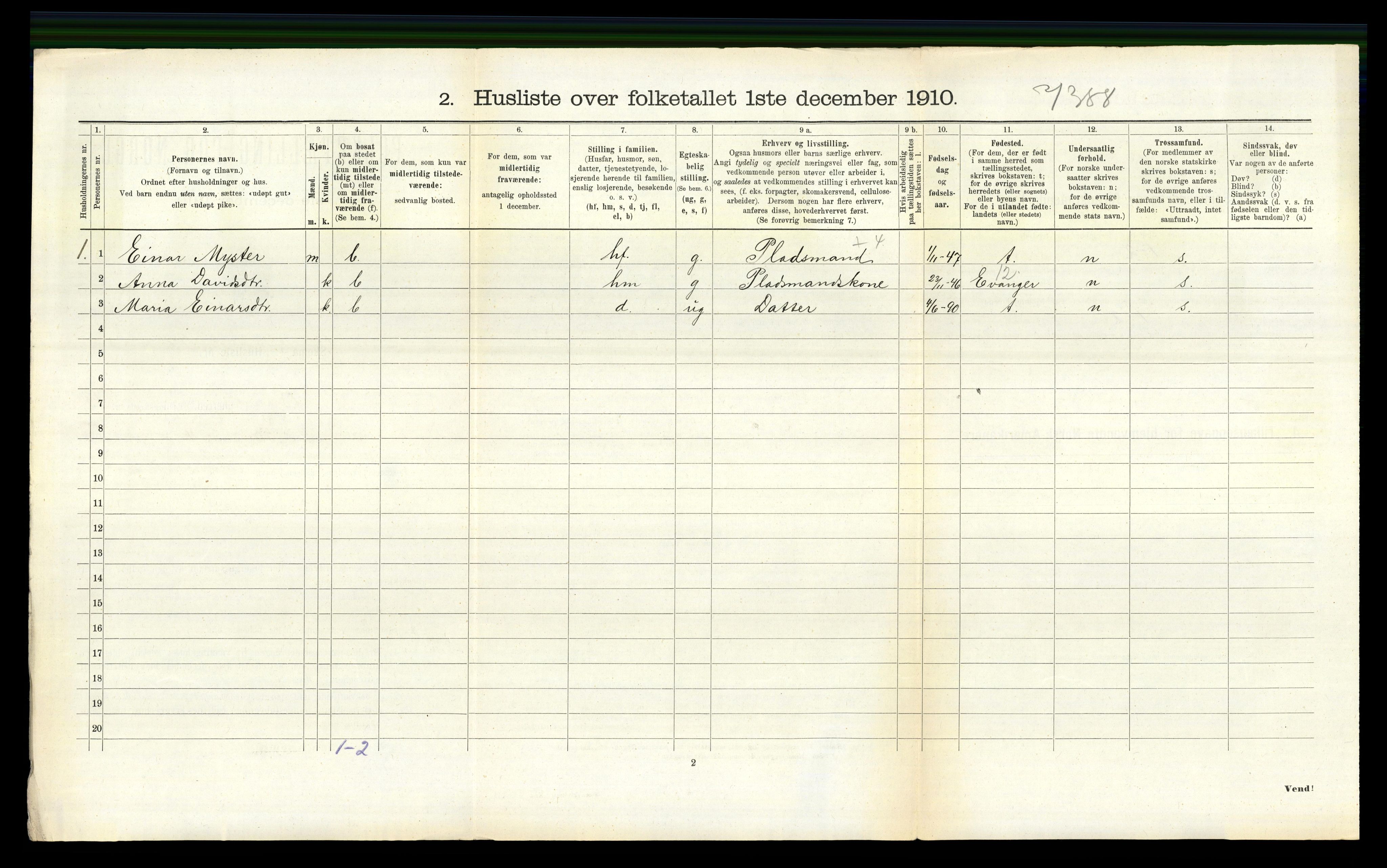 RA, 1910 census for Bruvik, 1910, p. 887