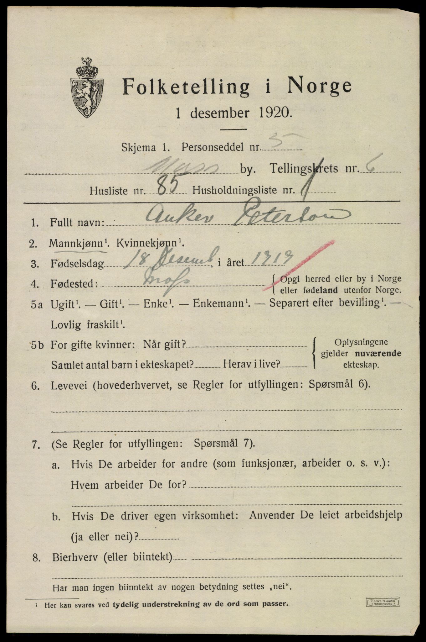 SAO, 1920 census for Moss, 1920, p. 19531