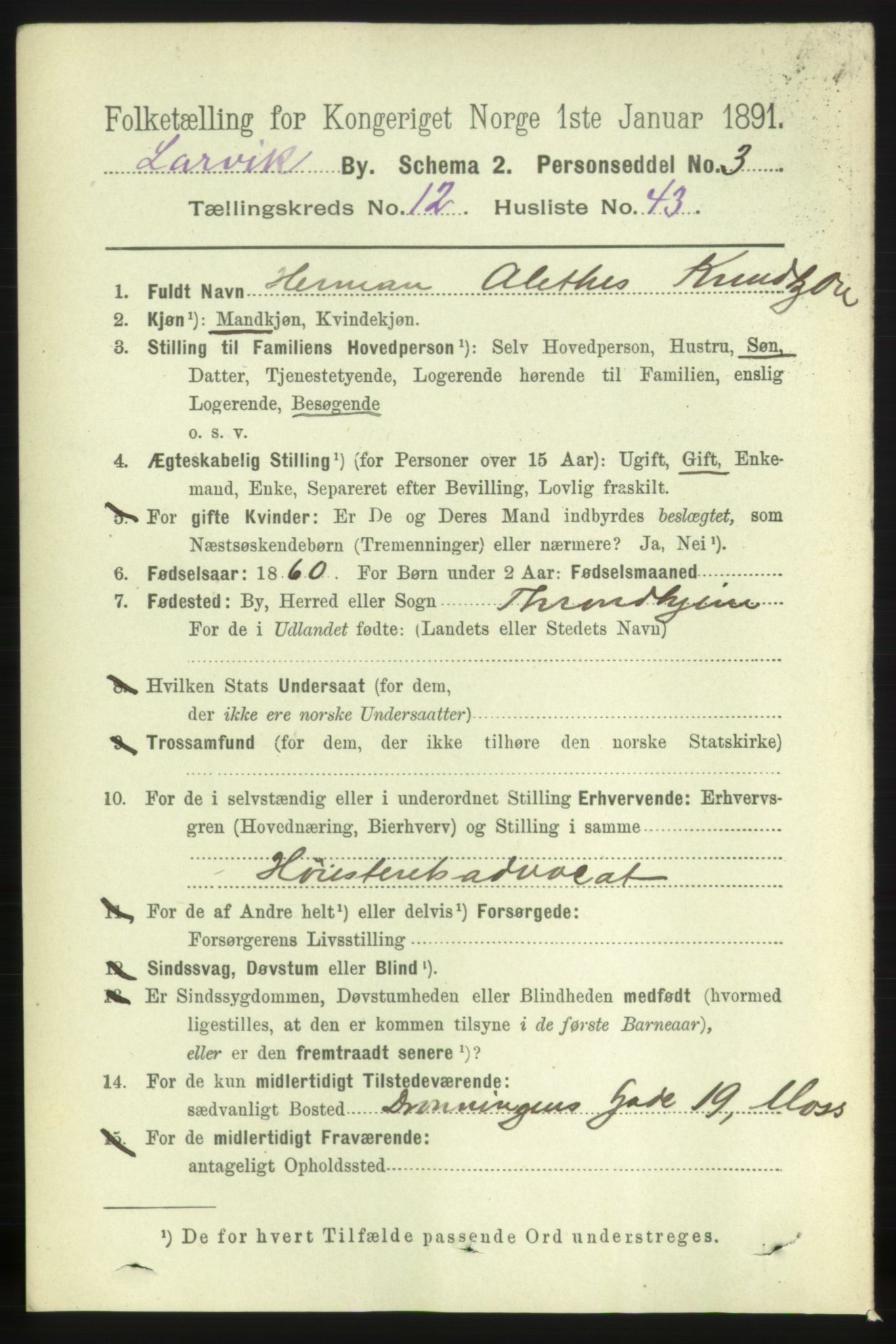 RA, 1891 census for 0707 Larvik, 1891, p. 10470