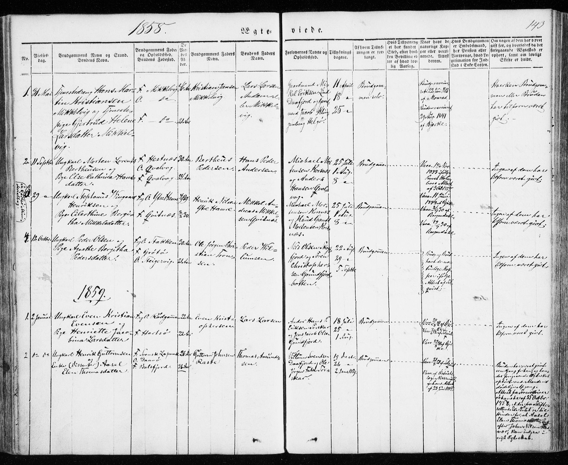 Karlsøy sokneprestembete, SATØ/S-1299/H/Ha/Haa/L0009kirke: Parish register (official) no. 9, 1838-1867, p. 143