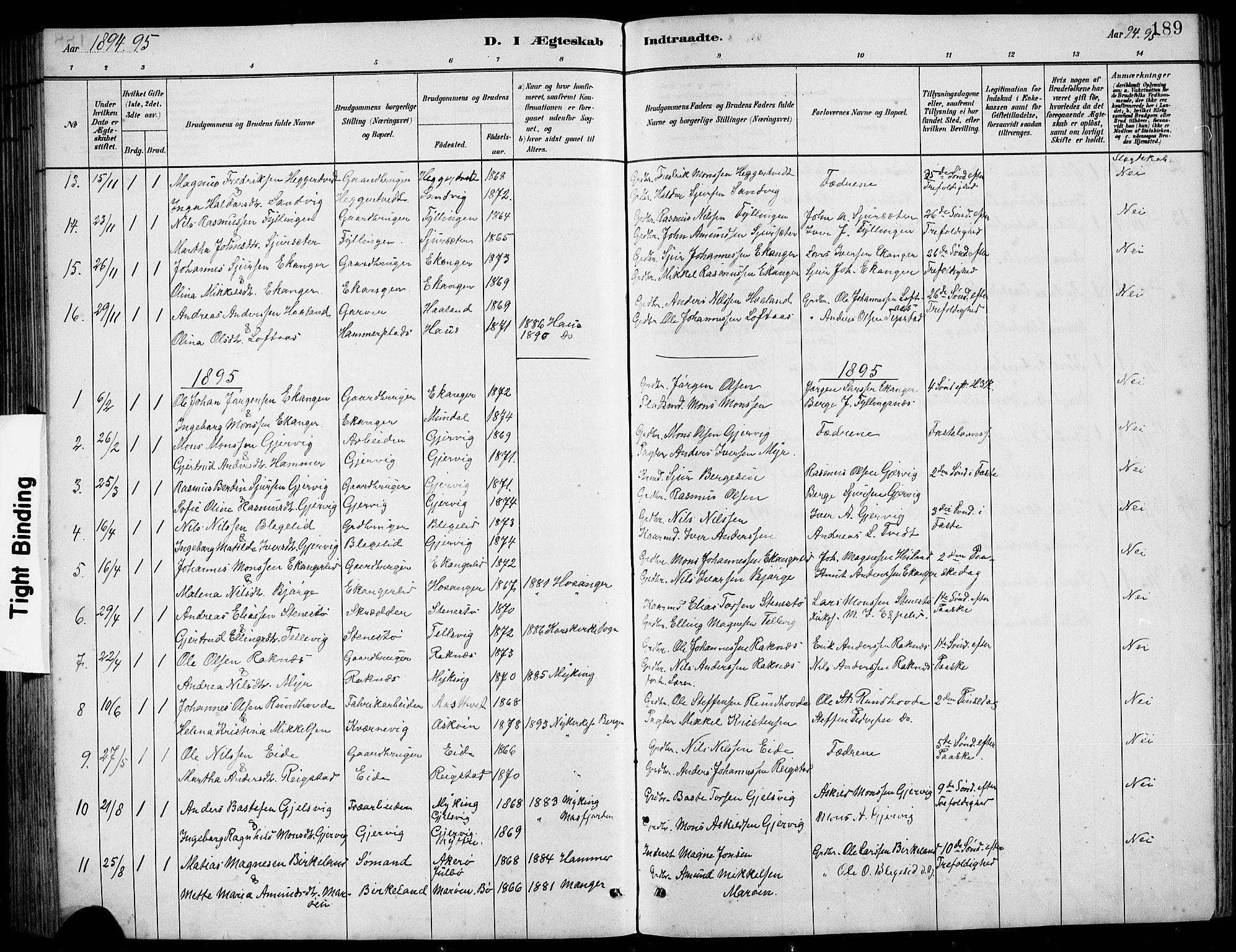 Hamre sokneprestembete, SAB/A-75501/H/Ha/Hab: Parish register (copy) no. B 3, 1881-1898, p. 189