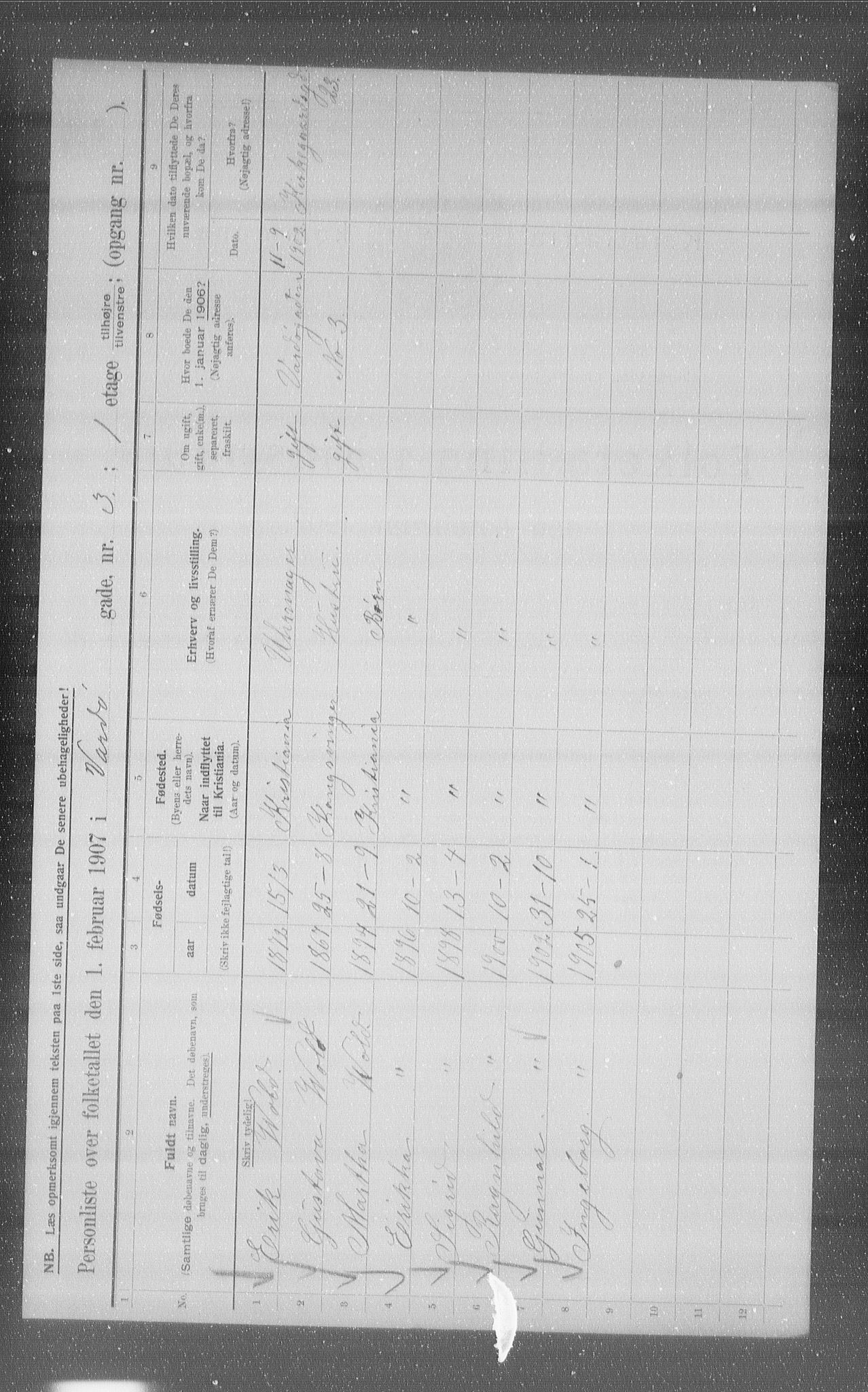 OBA, Municipal Census 1907 for Kristiania, 1907, p. 61964