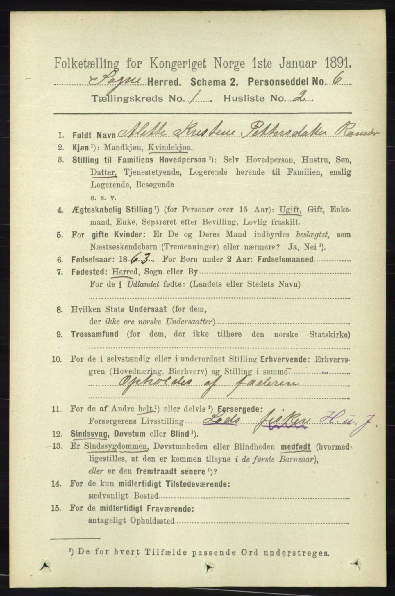 RA, 1891 census for 1018 Søgne, 1891, p. 74