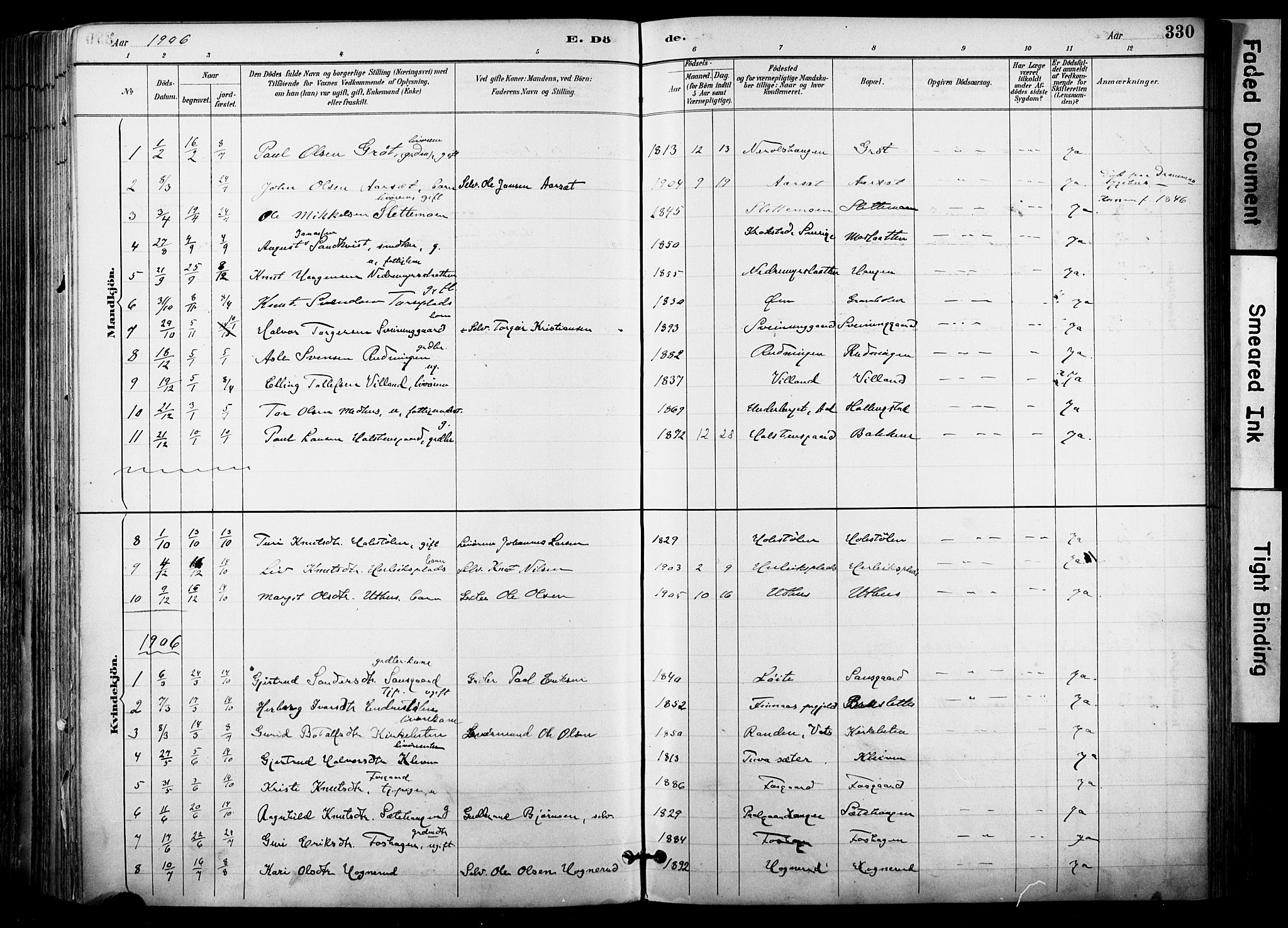 Hol kirkebøker, AV/SAKO-A-227/F/Fa/L0003: Parish register (official) no. I 3, 1887-1918, p. 330