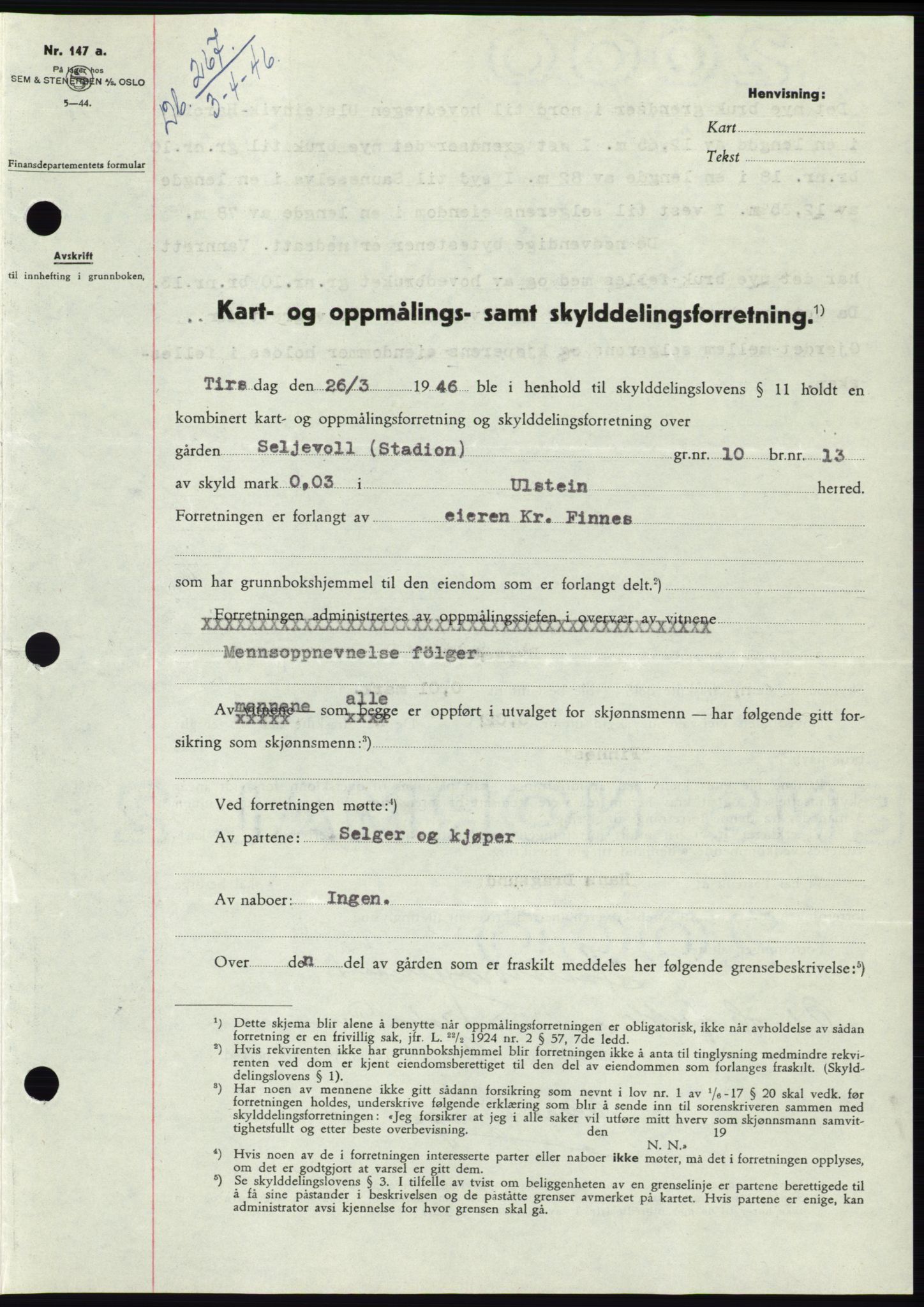 Søre Sunnmøre sorenskriveri, AV/SAT-A-4122/1/2/2C/L0078: Mortgage book no. 4A, 1946-1946, Diary no: : 267/1946