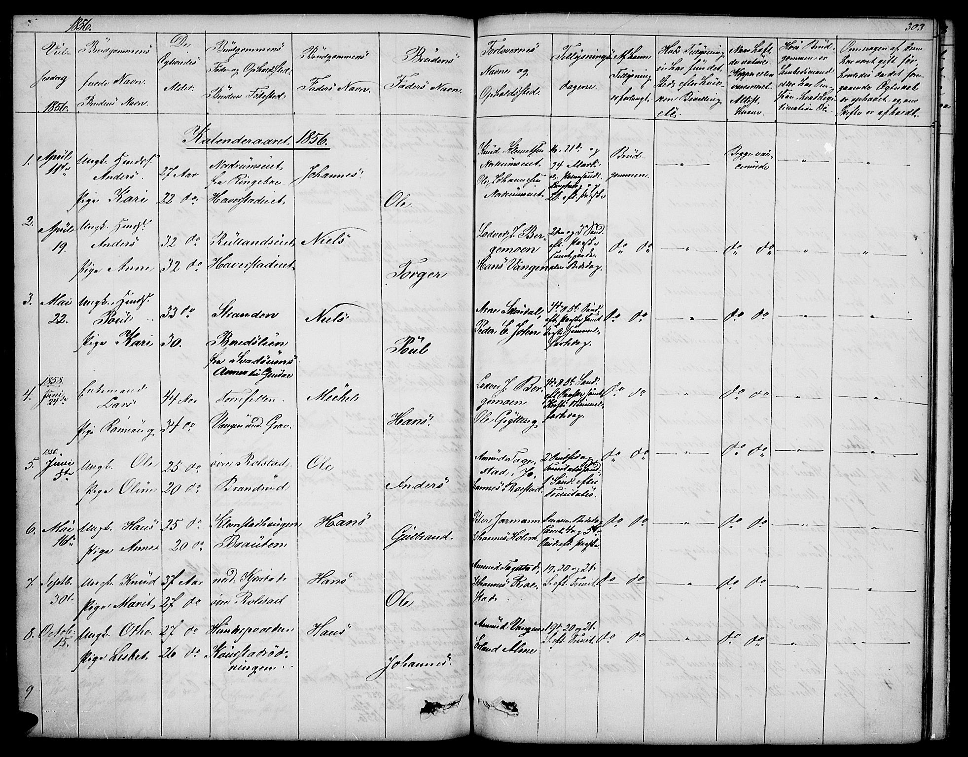 Sør-Fron prestekontor, SAH/PREST-010/H/Ha/Hab/L0001: Parish register (copy) no. 1, 1844-1863, p. 303