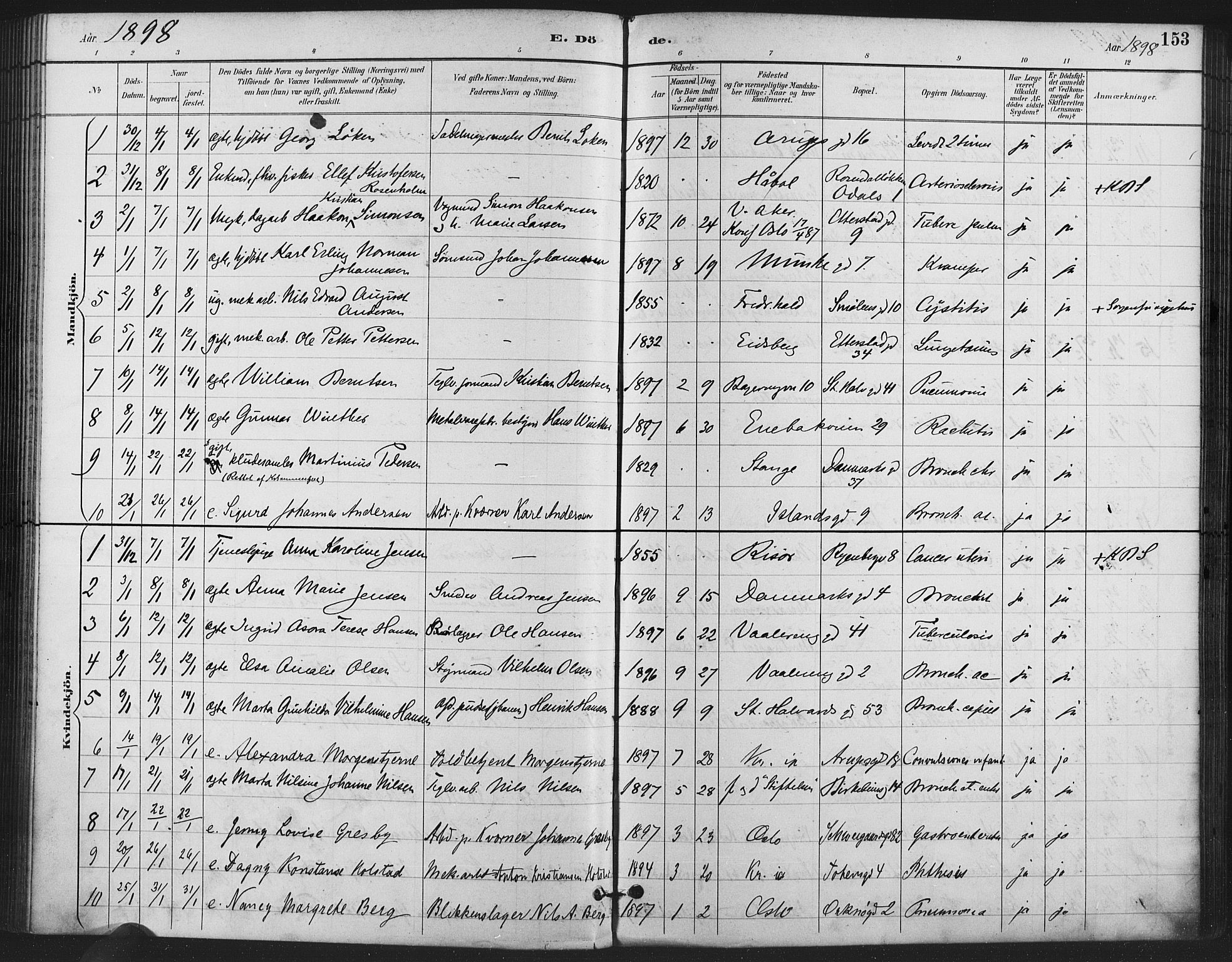 Gamlebyen prestekontor Kirkebøker, SAO/A-10884/F/Fa/L0009: Parish register (official) no. 9, 1888-1909, p. 153