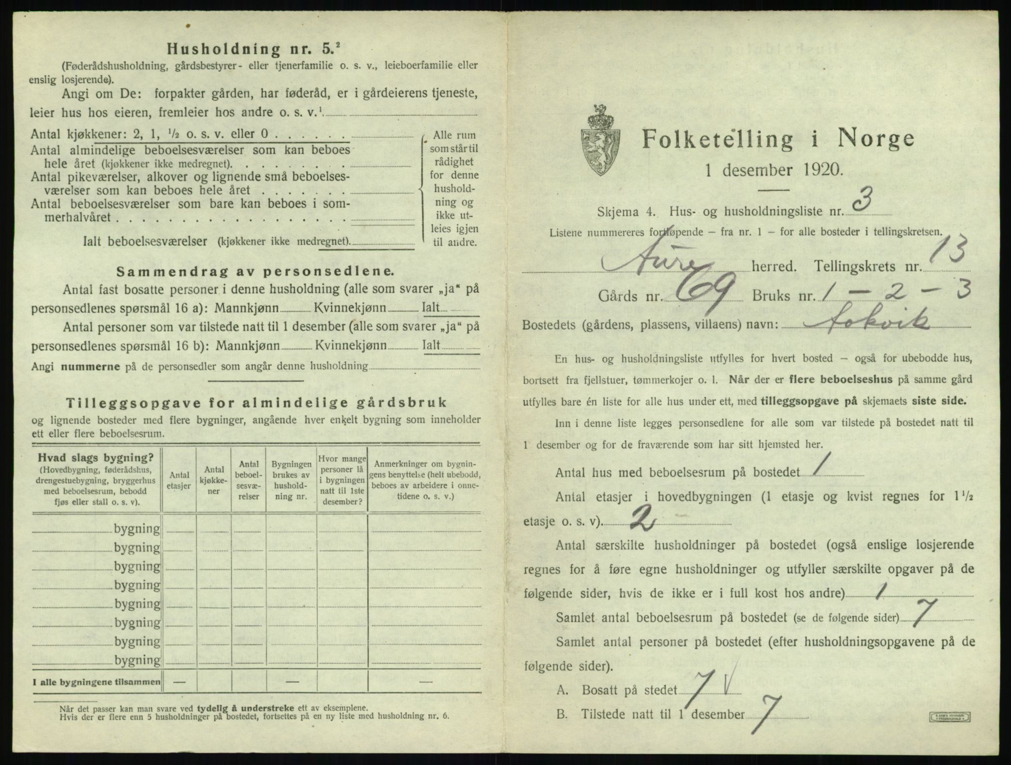 SAT, 1920 census for Aure, 1920, p. 772