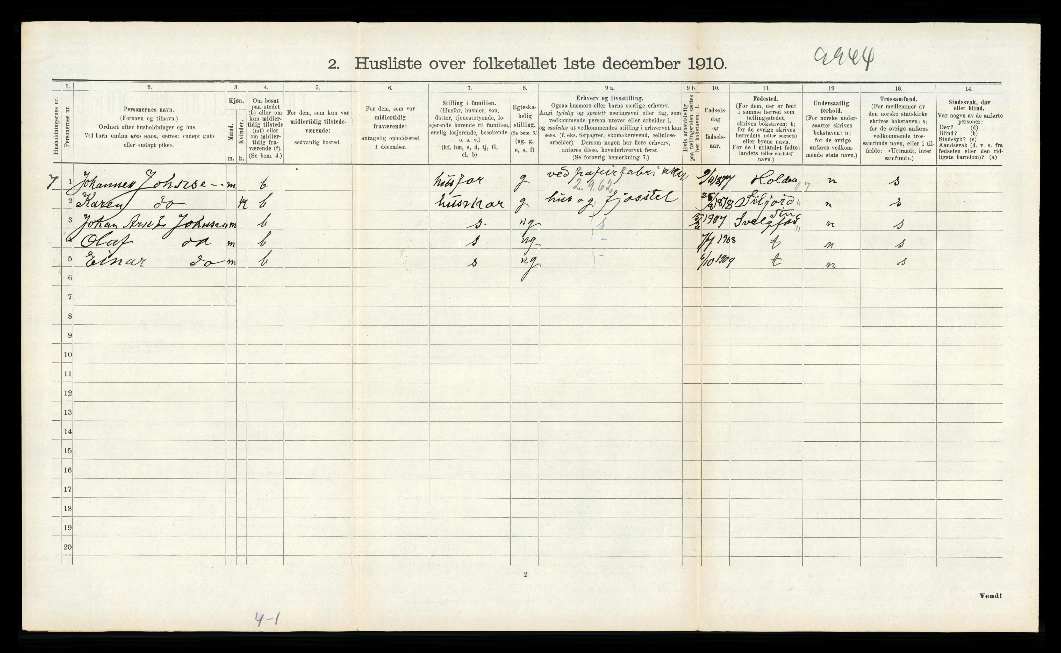 RA, 1910 census for Solum, 1910, p. 2226