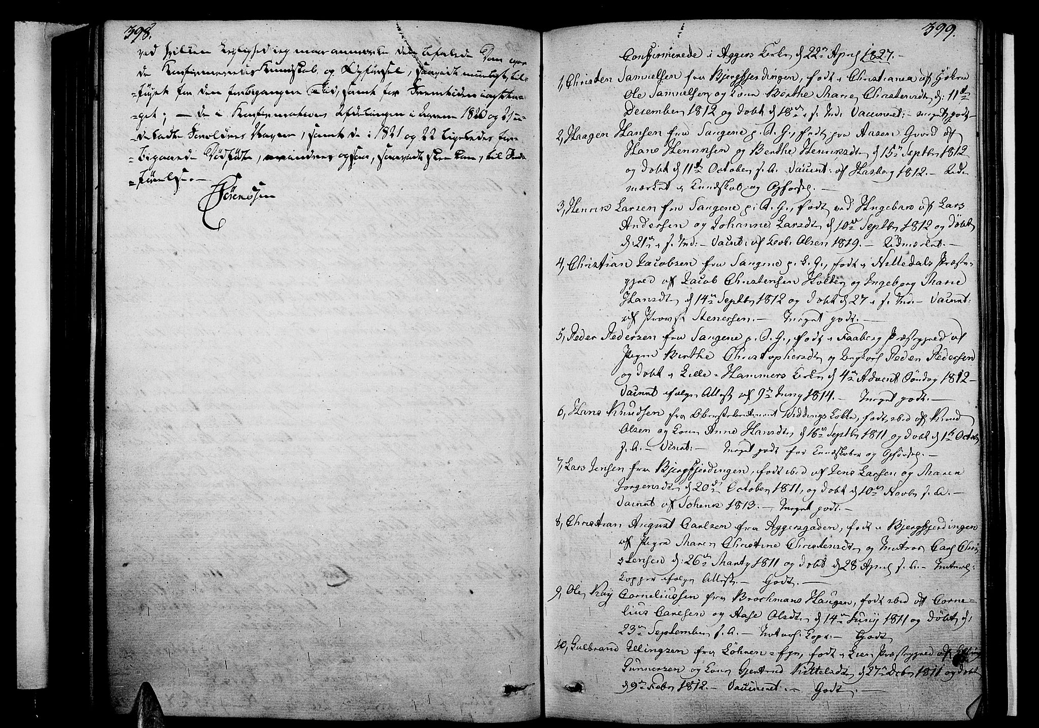 Aker prestekontor kirkebøker, SAO/A-10861/F/L0012: Parish register (official) no. 12, 1819-1828, p. 398-399