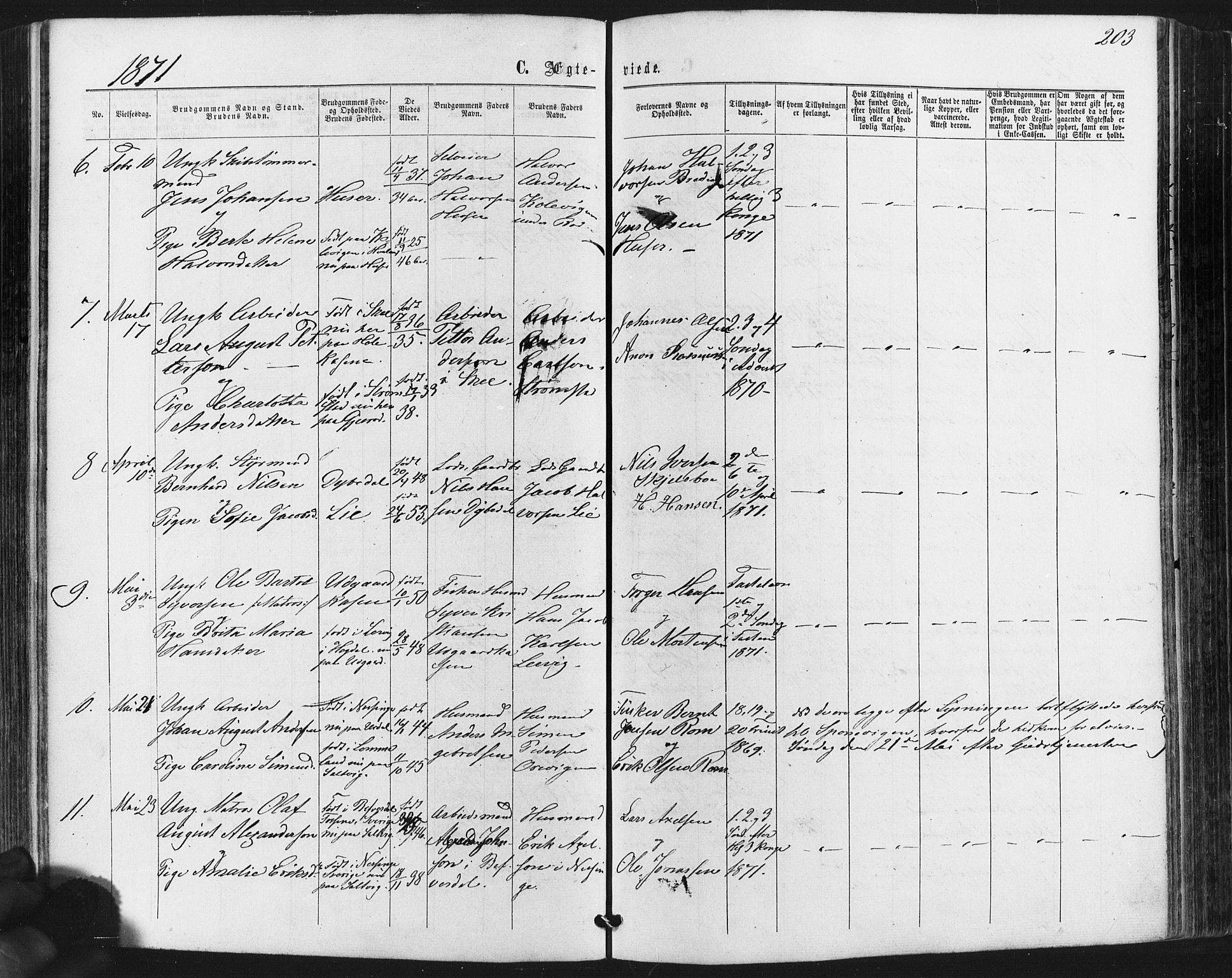 Hvaler prestekontor Kirkebøker, SAO/A-2001/F/Fa/L0007: Parish register (official) no. I 7, 1864-1878, p. 203