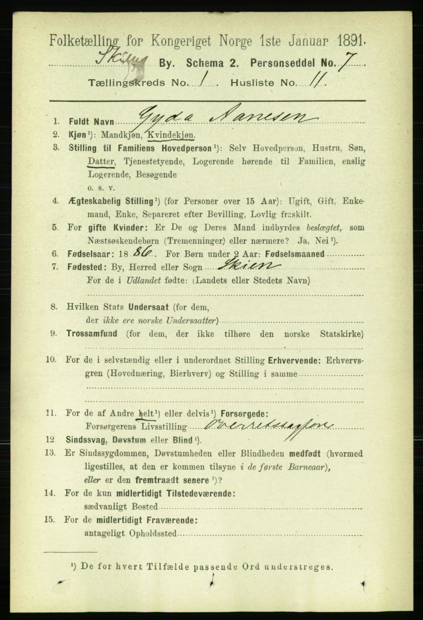 RA, 1891 census for 0806 Skien, 1891, p. 2268