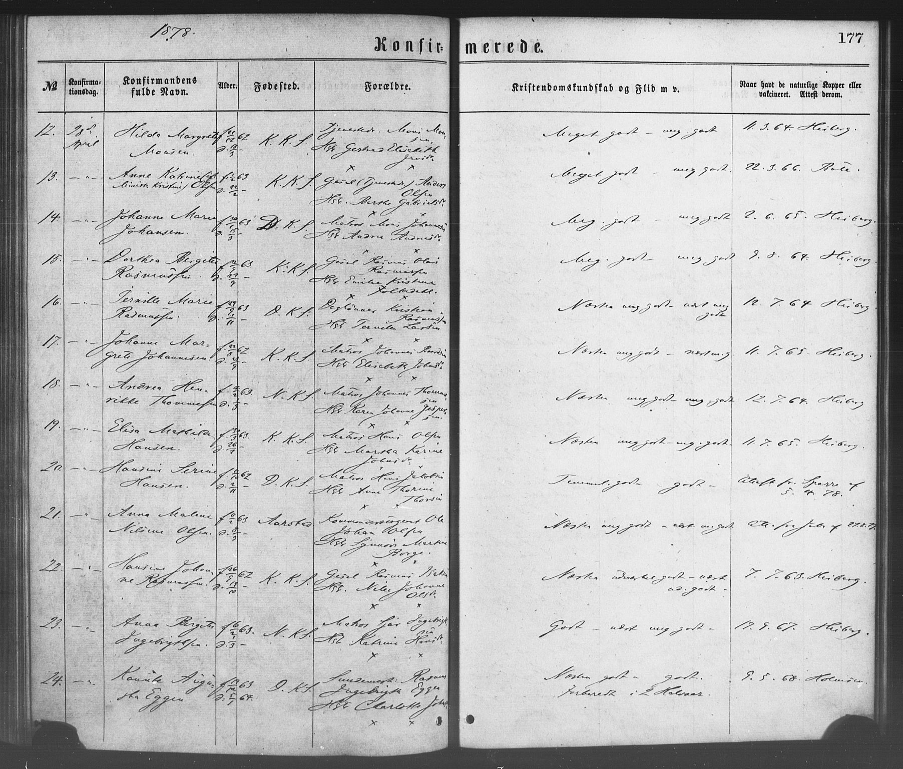 Korskirken sokneprestembete, SAB/A-76101/H/Haa/L0028: Parish register (official) no. C 4, 1868-1879, p. 177