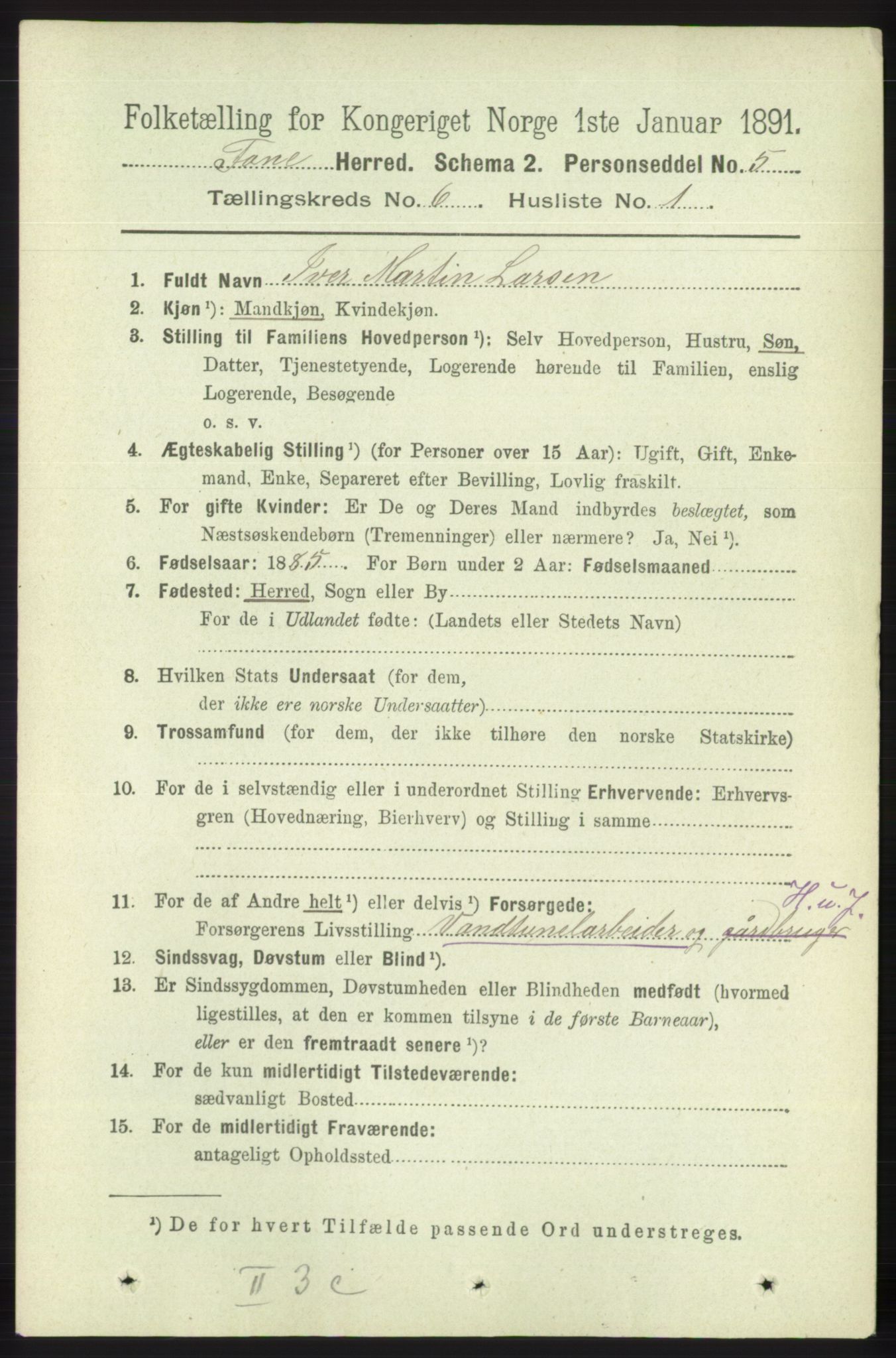 RA, 1891 census for 1249 Fana, 1891, p. 2564