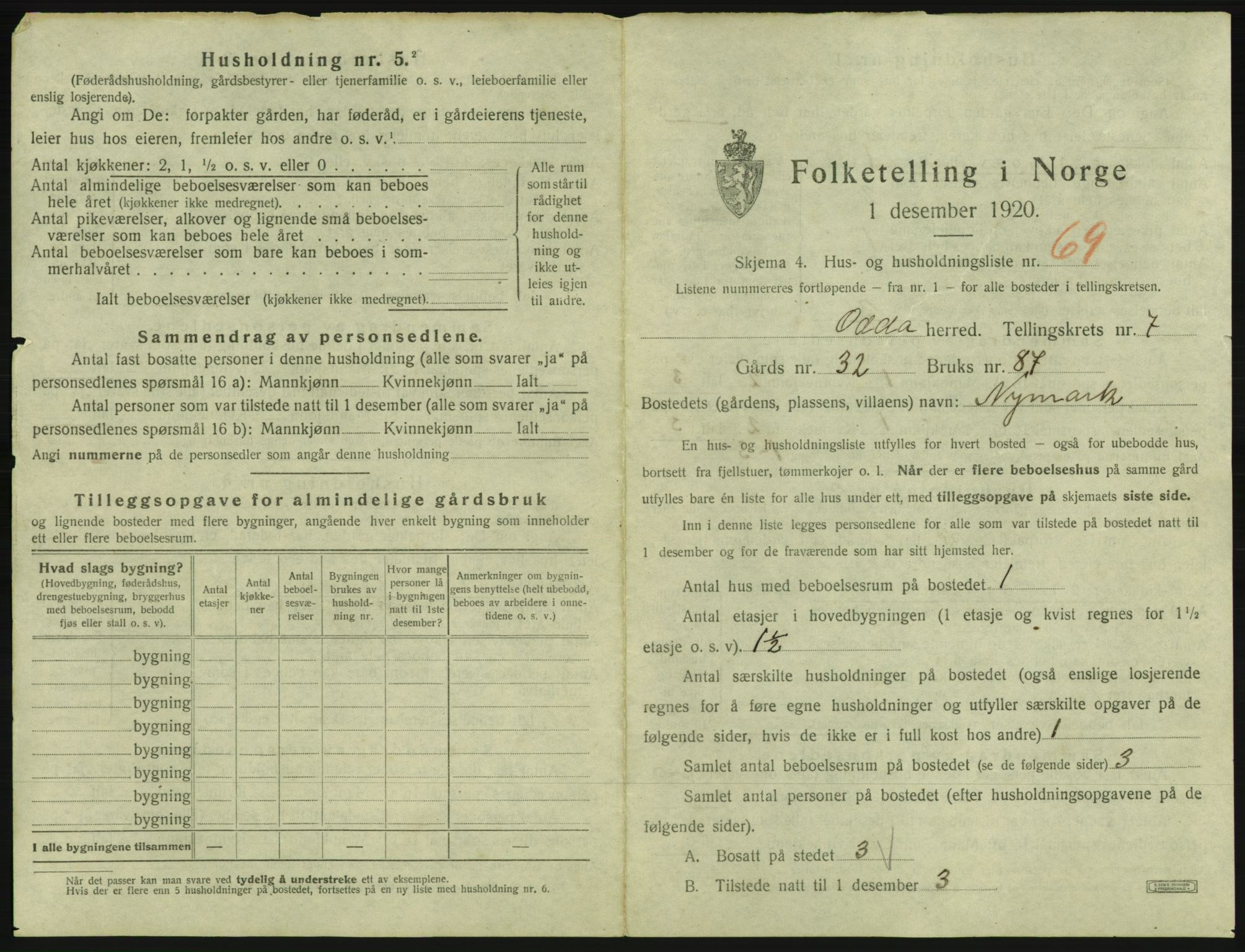 SAB, 1920 census for Odda, 1920, p. 649