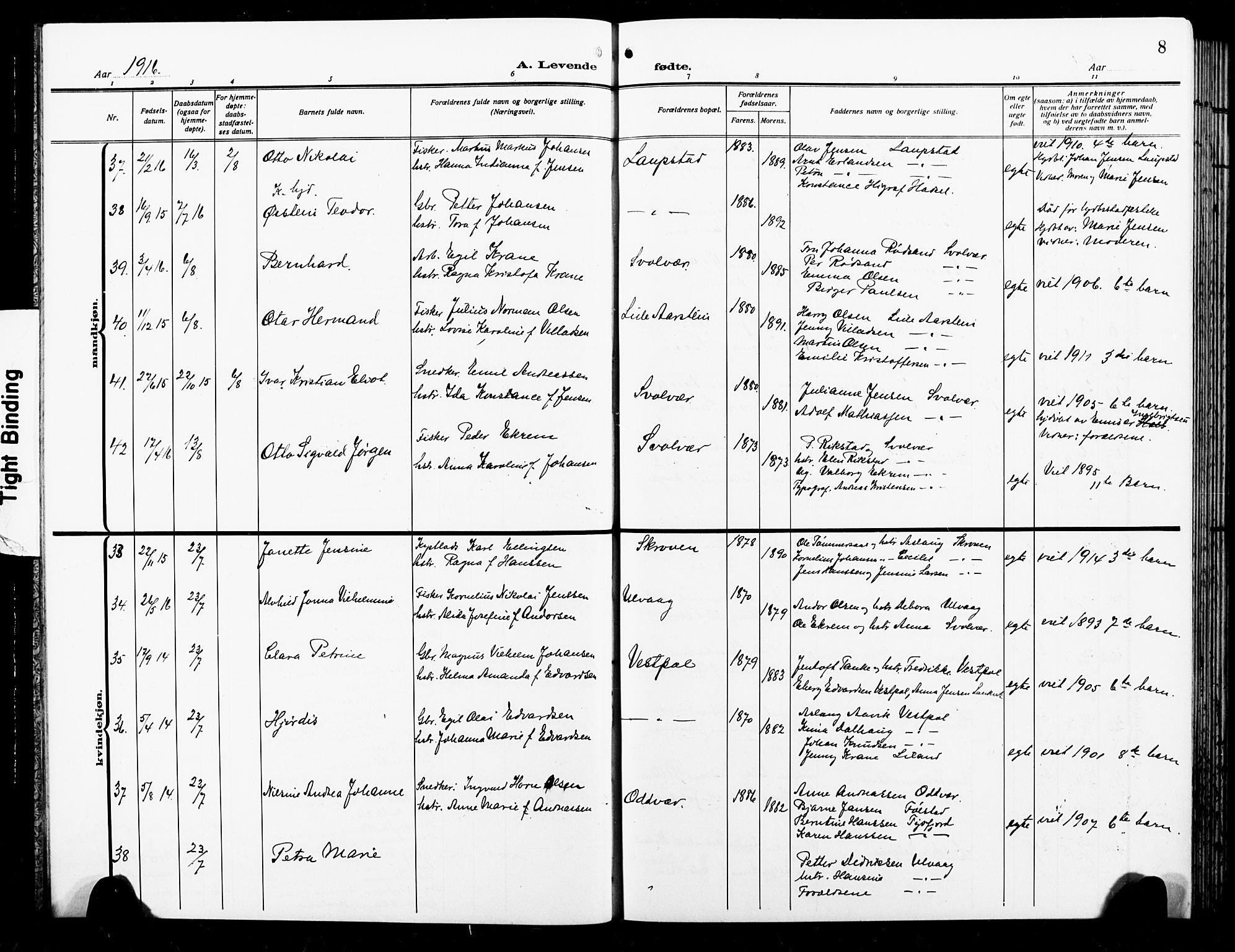 Ministerialprotokoller, klokkerbøker og fødselsregistre - Nordland, AV/SAT-A-1459/874/L1080: Parish register (copy) no. 874C09, 1915-1925, p. 8